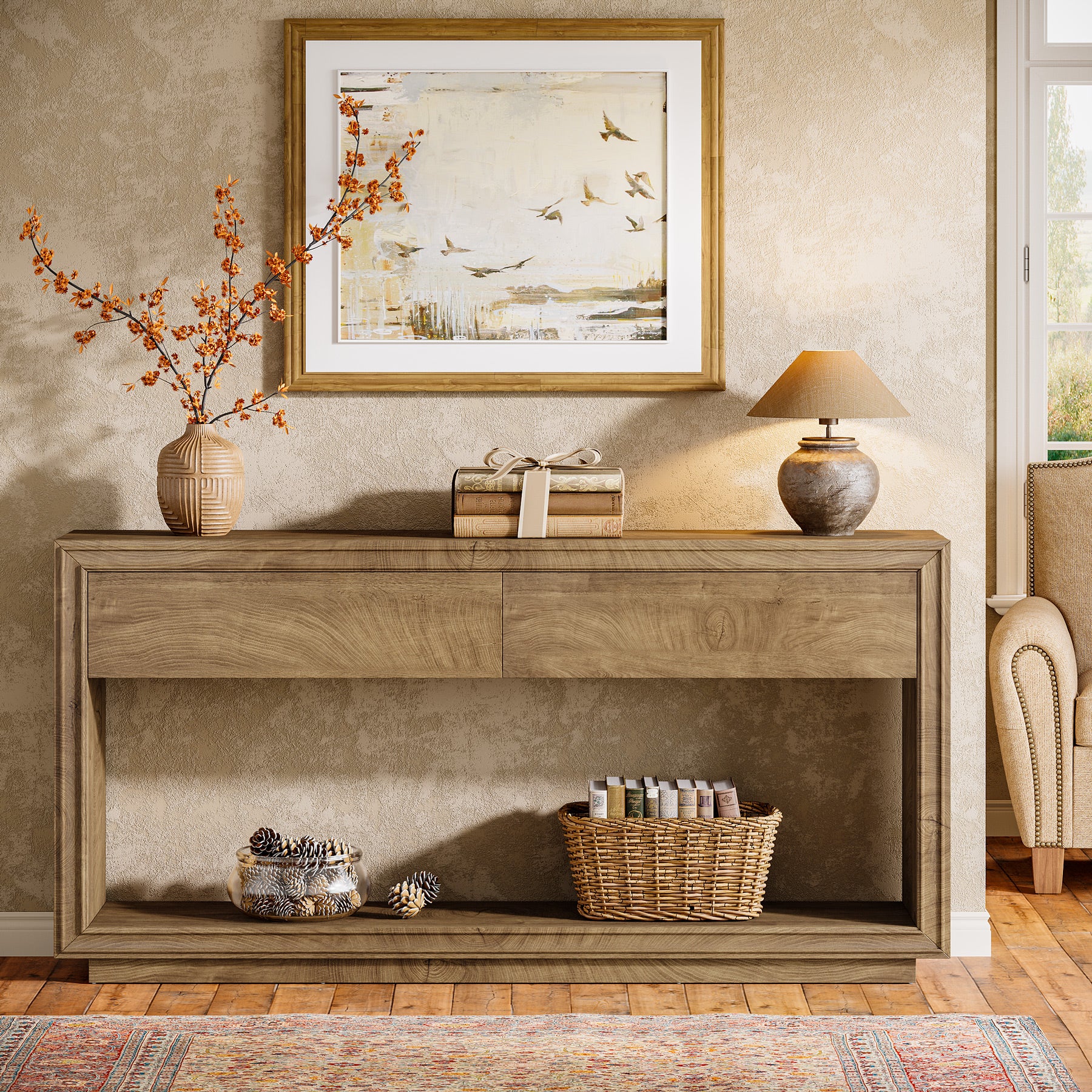 Tribesigns 63-Inch Console Table with 2 Drawers, Farmhouse Entryway Table with Storage for Hallway