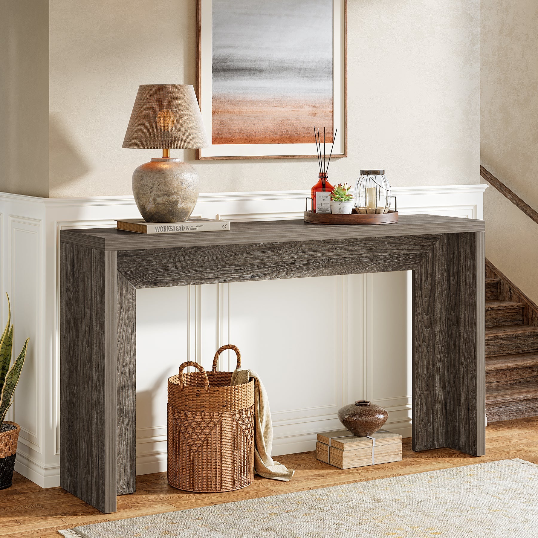 Tribesigns 55-Inch Farmhouse Console Table with Storage, Narrow Wooden Entryway Sofa Table
