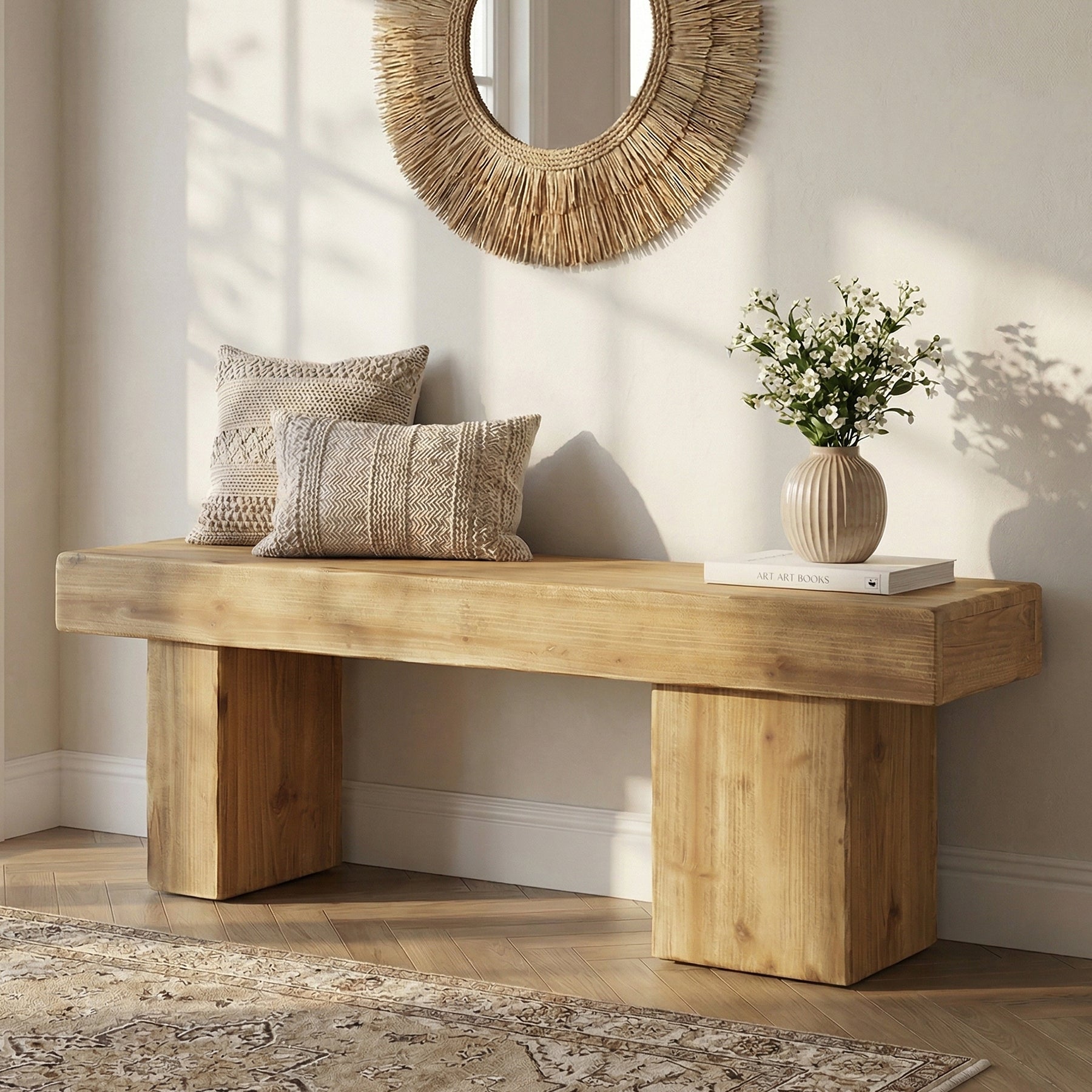 Tribesigns 47-Inch Solid Wood Entryway Bench, Thick Seat Bench for Hallway