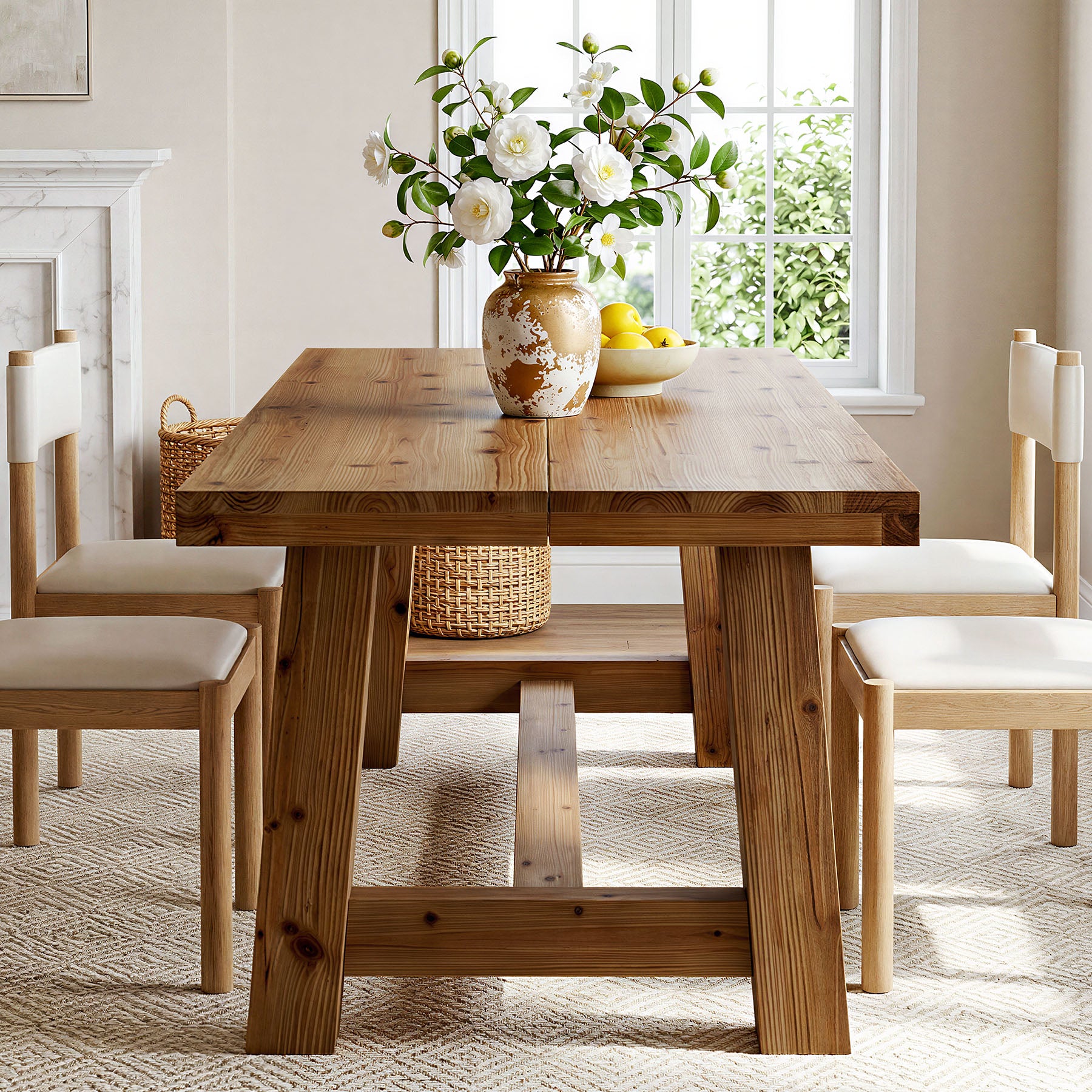Tribesigns 63-Inch Solid Wood Dining Table, Farmhouse Table with Thick Top & Trestle Base