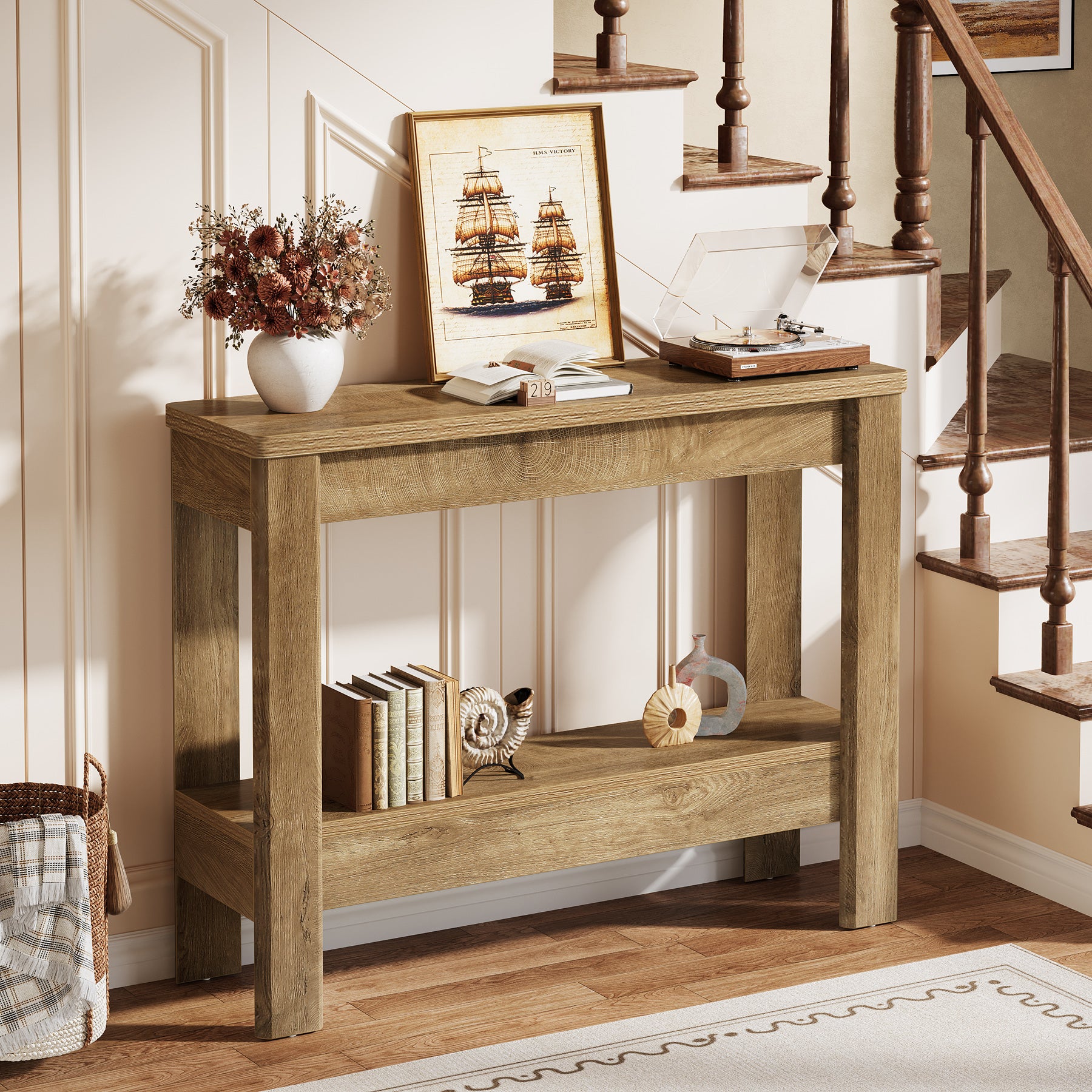 41.34-Inch Farmhouse Console Table with Storage Shelf, Narrow Sofa Table for Entryway