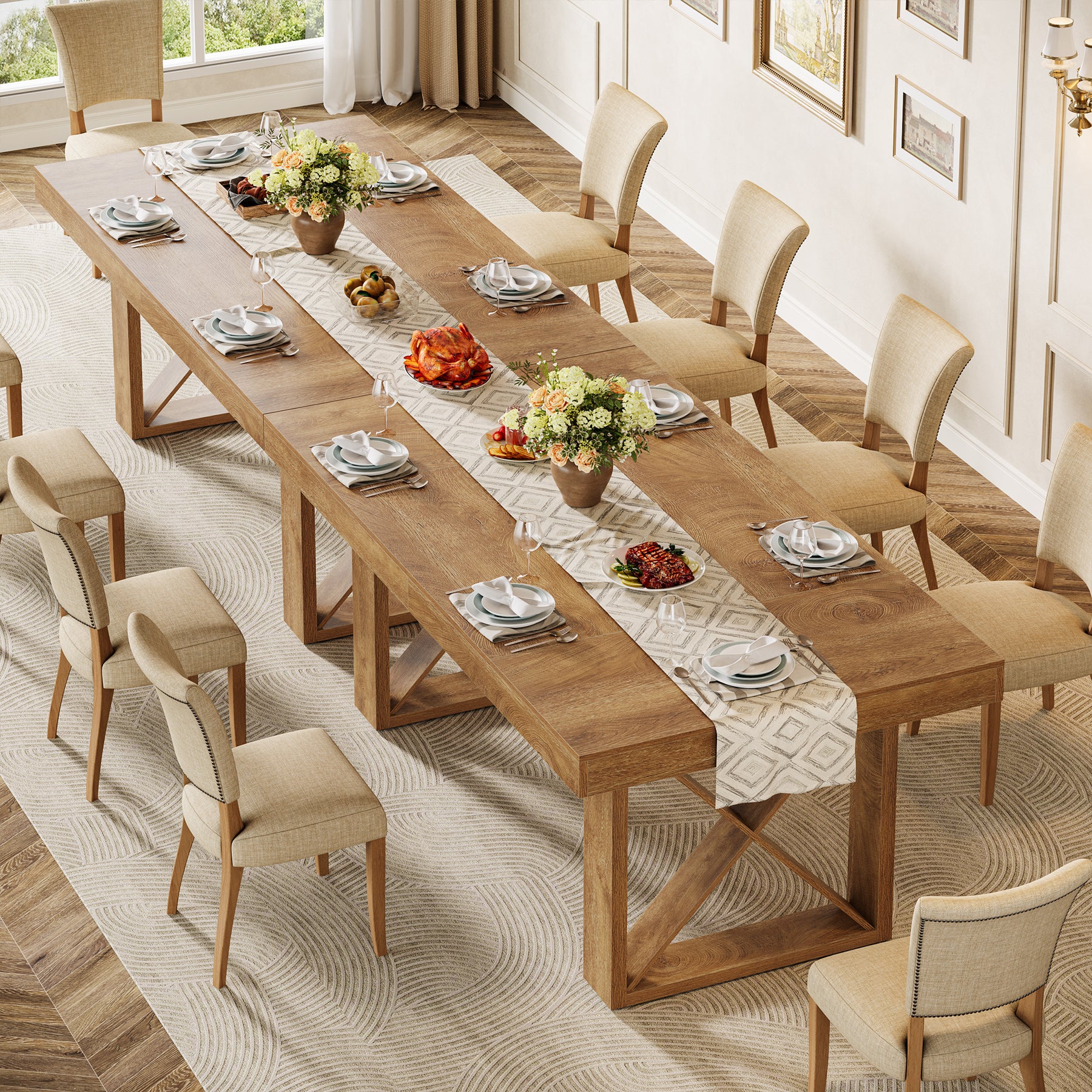 63 Inch Dining Table for 4 People, Farmhouse Kitchen Table with Thick Top for Dining Room Living Room