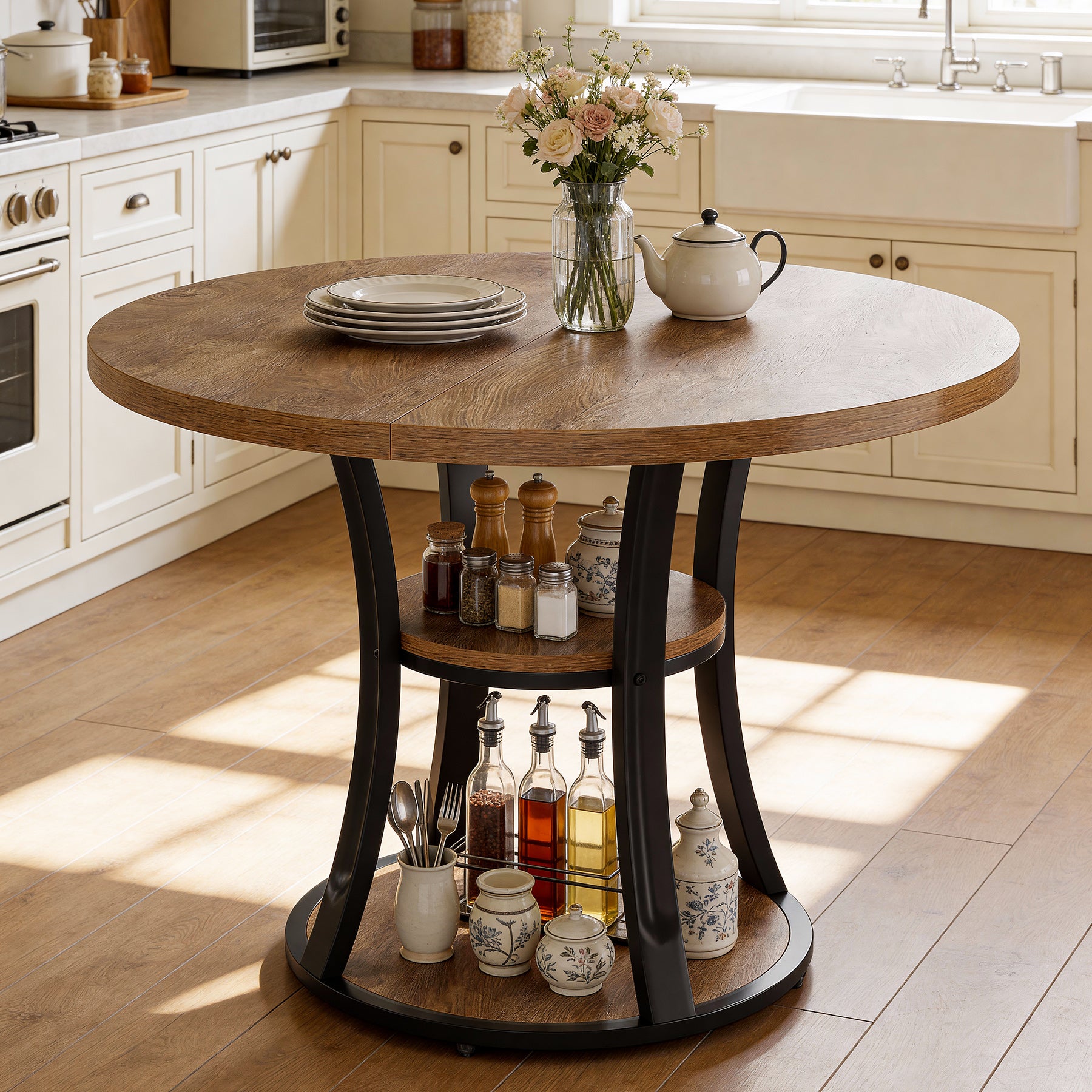 Tribesigns 39-Inch Round Dining Table for 2-4, 2-Tier Pedestal Table with Storage