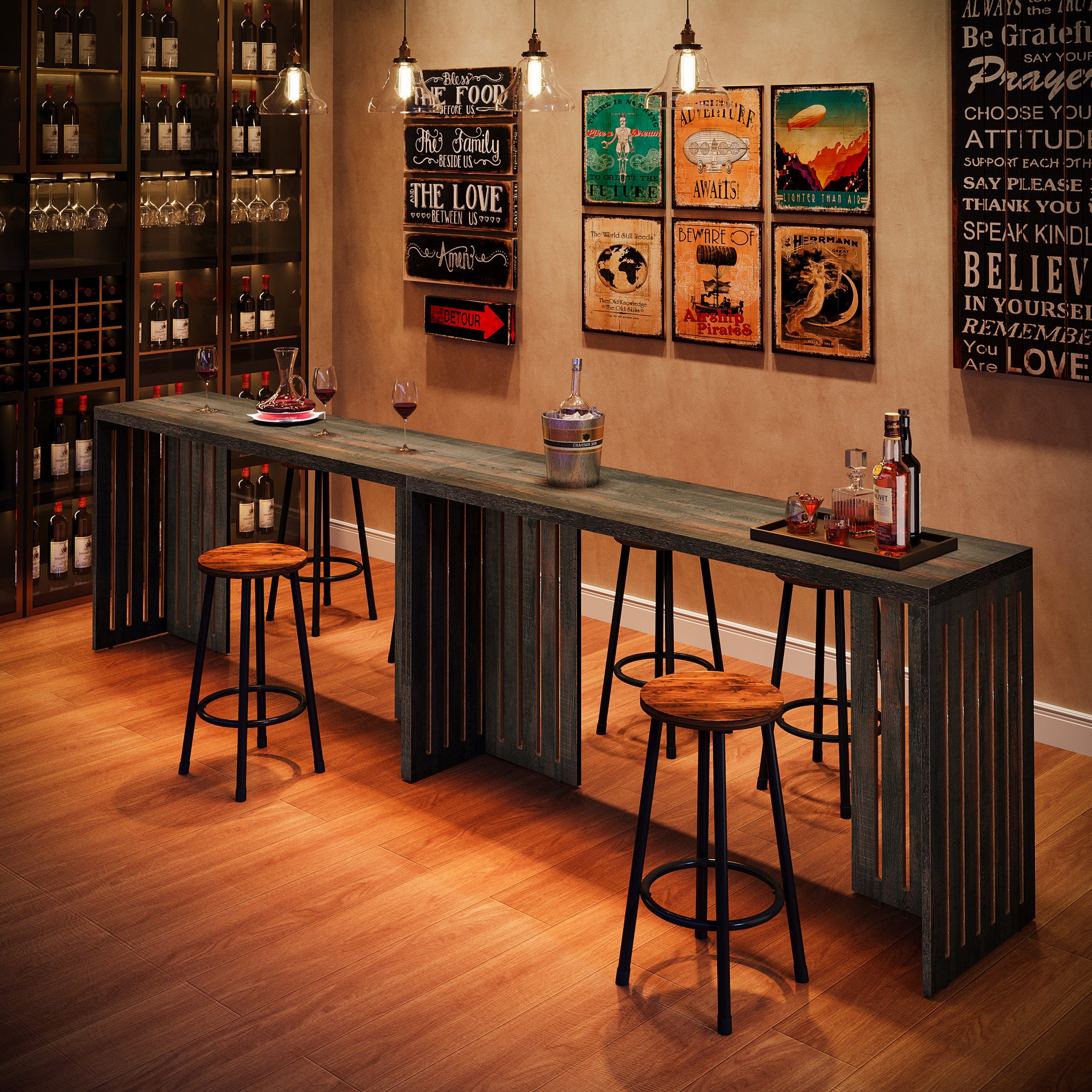 Tribesigns 63-Inch Bar Table, Industrial Counter Height Pub Table with Louvered Base for Kitchen
