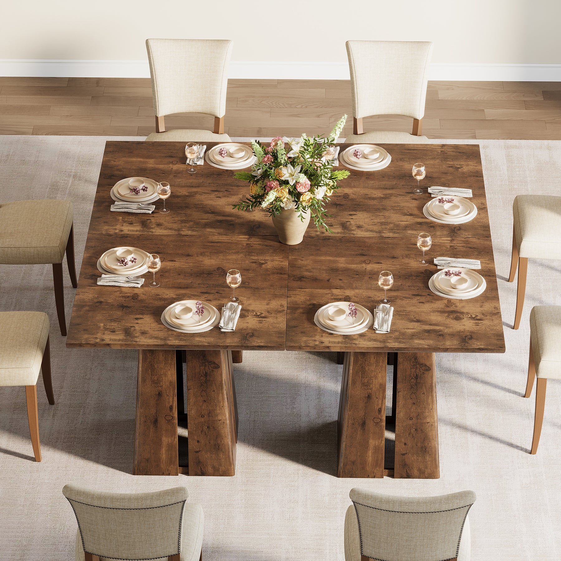 Rustic Square Dining Table, 31.5" Farmhouse Kitchen Table with Heavy-Duty Pedestal Base