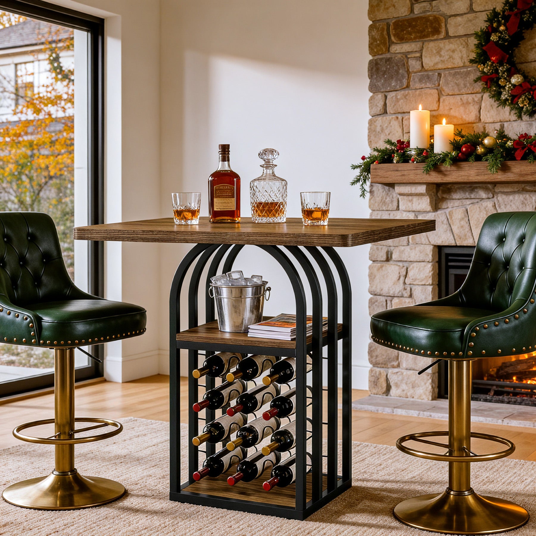 Tribesigns 35.43-Inch Square Bistro Pub Table with Wine Rack, Home Bar Table for Kitchen and Living Room