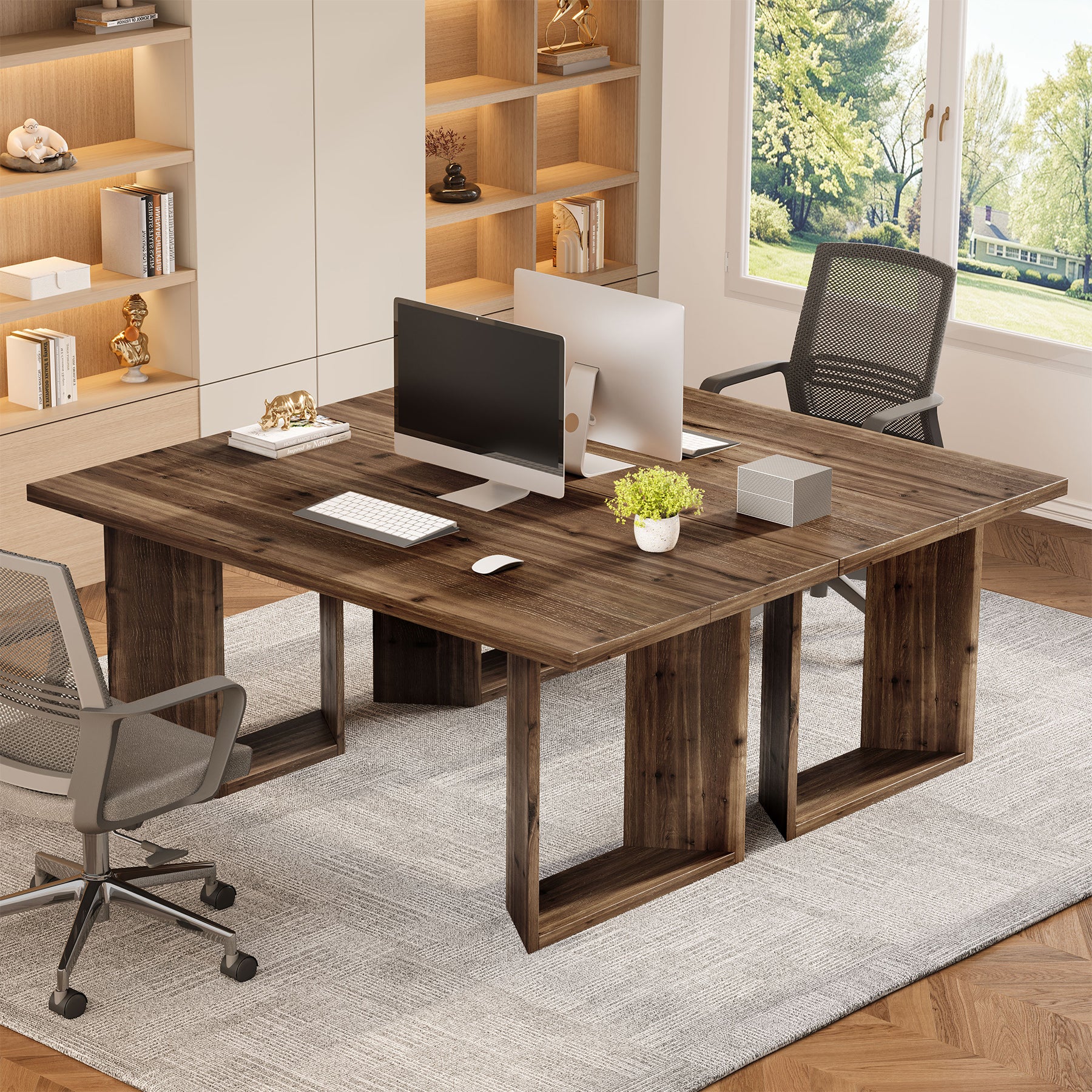 Tribesigns 63-Inch Solid Wood Executive Desk, Farmhouse Office Desk with U-Legs for Home Office