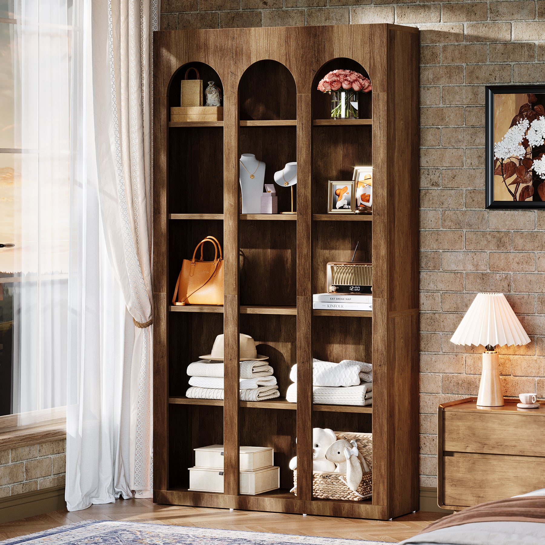 Tribesigns 70.87-Inch 5-Tier Arched Bookcase, Mid Century Modern Tall Bookshelf with Open Shelves for Home Office