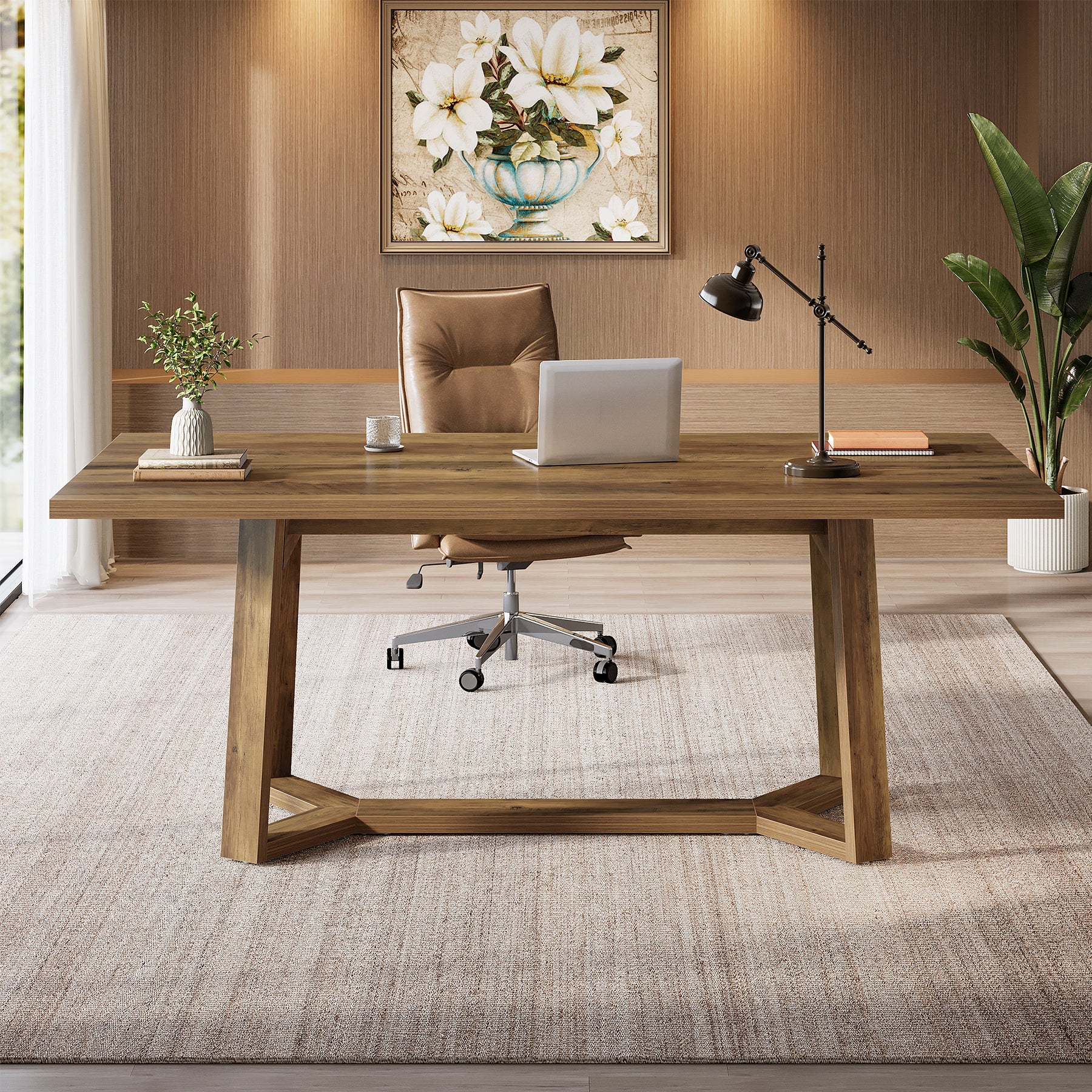 Tribesigns 47-Inch Home Office Desk with Reinforced Frame, Rustic Computer Table for Office