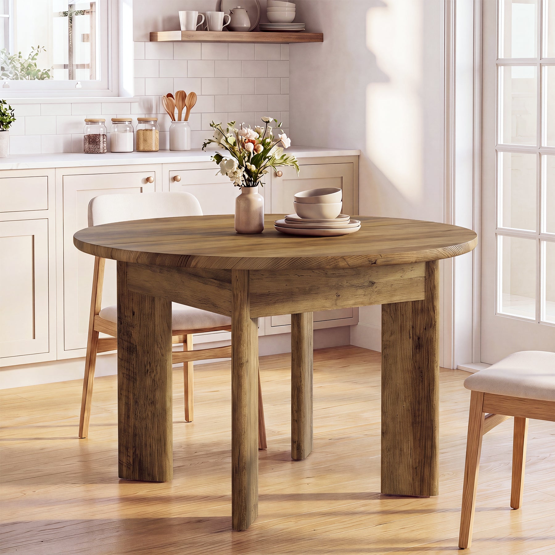 Tribesigns 39-Inch Round Dining Table for 4, Farmhouse Kitchen Table with Rounded Edge Design