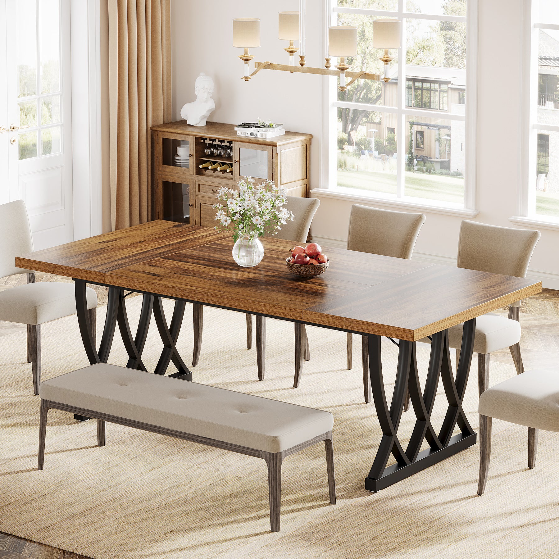 Tribesigns 70.86-Inch Dining Table for 6-8 People, Rectangular Kitchen Table with Heavy Duty Metal Frame for Dining Room and Kitchen