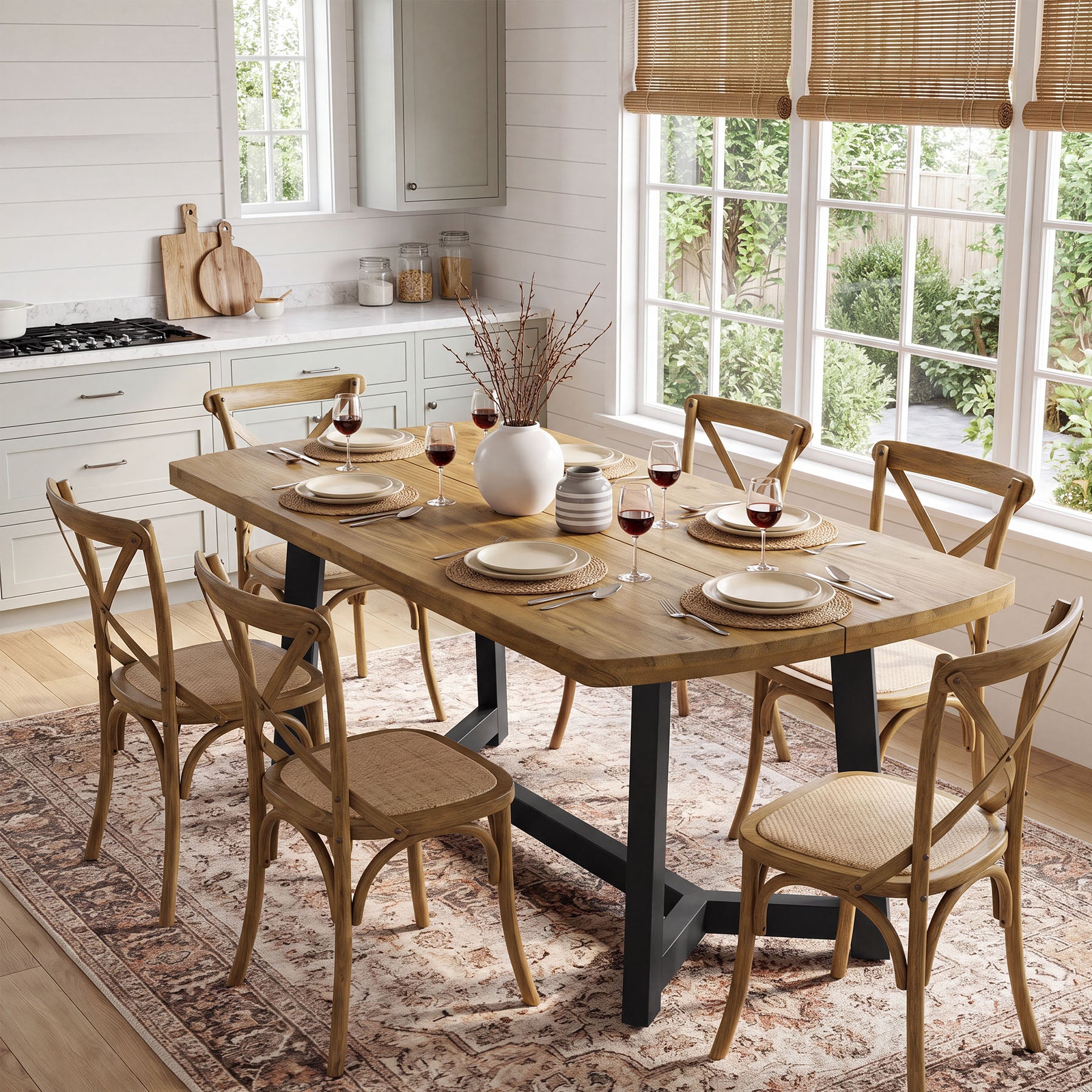 Tribesigns 63-Inch Solid Pine Wood Dining Table for 4-6, Industrial Farmhouse Kitchen Table