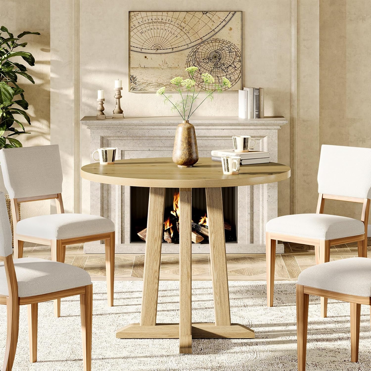 31.5" Round Farmhouse Dining Table for Small Spaces - Sturdy Base, Seats 2-4