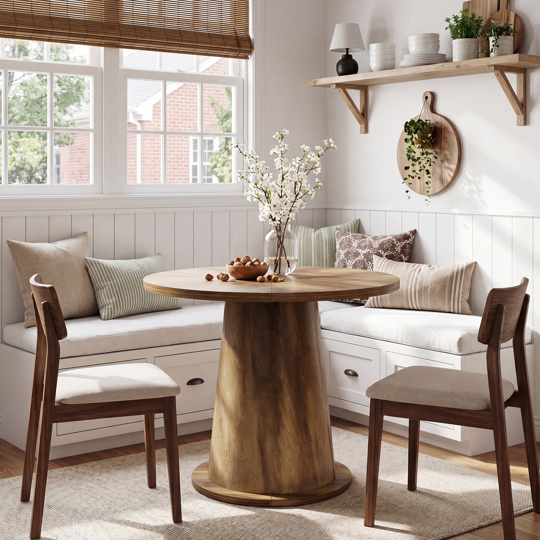 31.5-Inch Small Round Dining Table with Pedestal Base, Mid-Century Kitchen Table for 2 to 4 People
