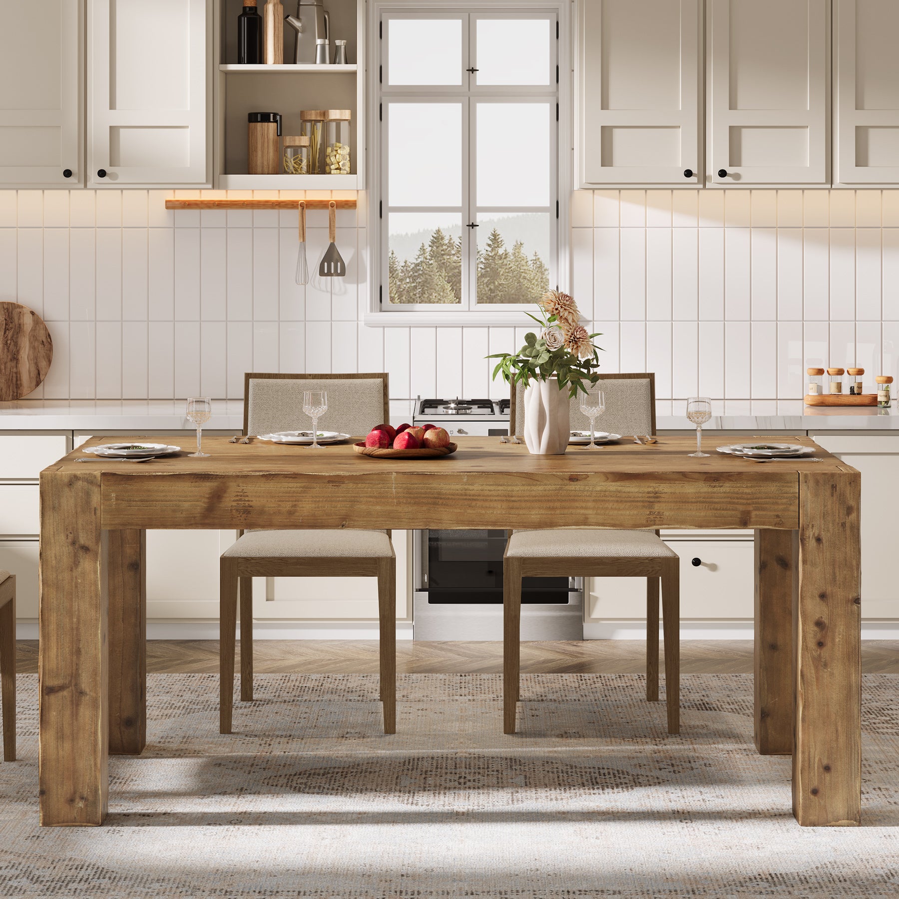 Tribesigns 63" Solid Wood Dining Table, Farmhouse Table for Dining Room (Only Table)