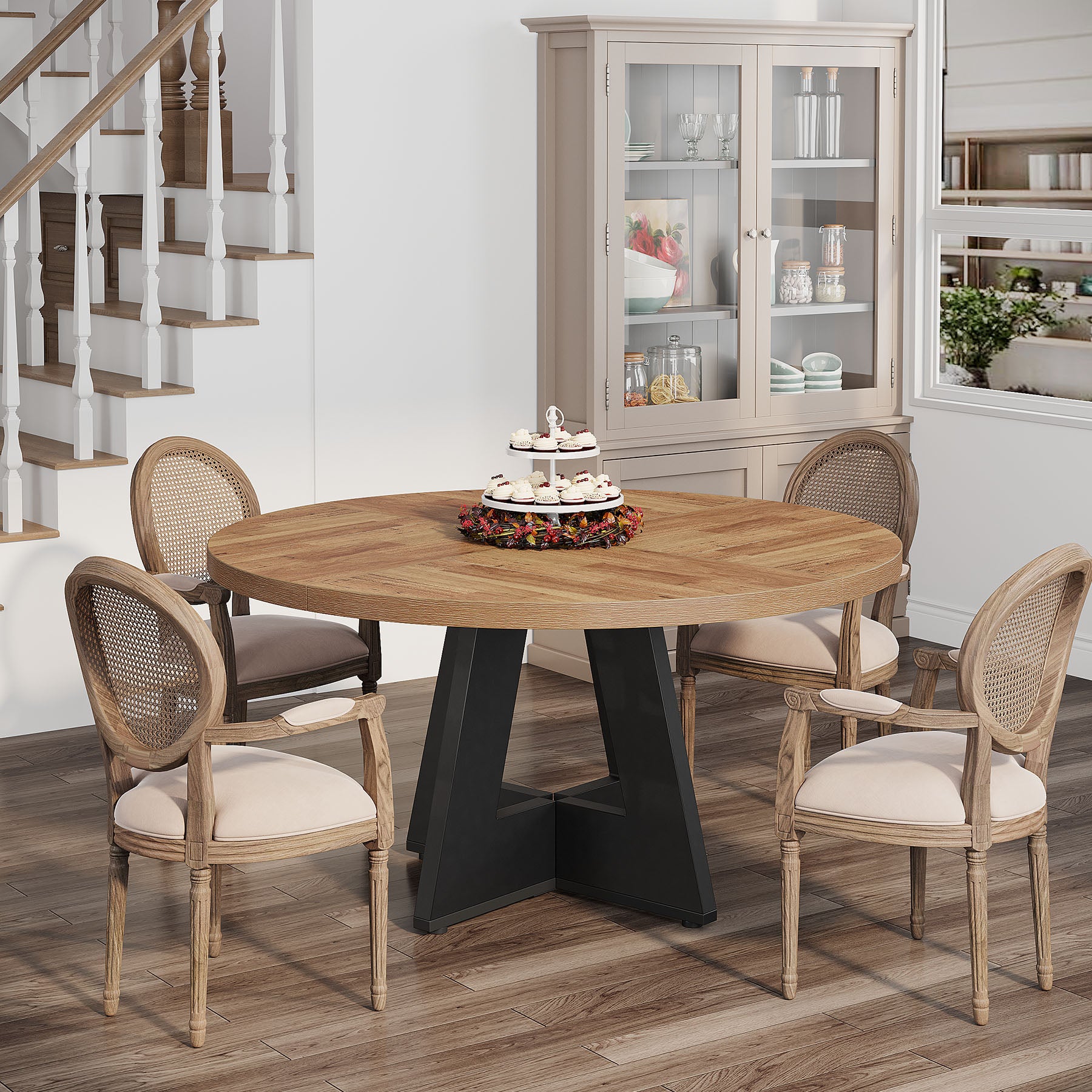 47-Inch Round Dining Table, Wood Kitchen Table for Dining Room and Living Room