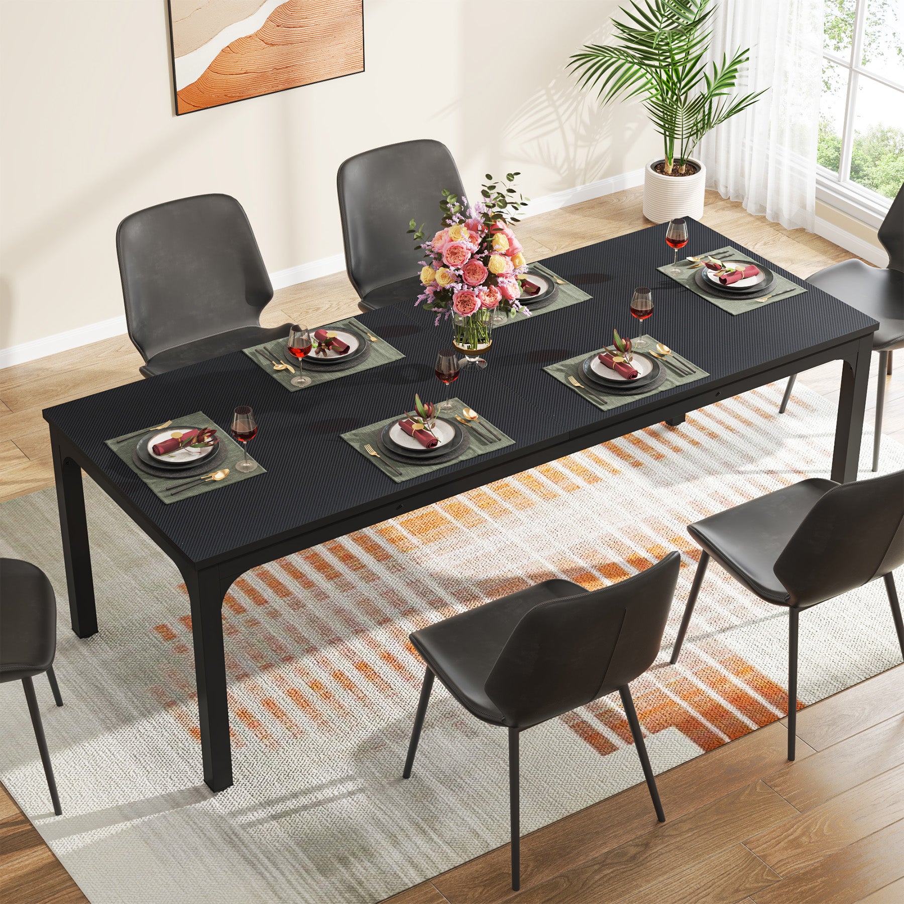 Rectangular Dining Table, 78 inch Long Kitchen Table for 6-8 People