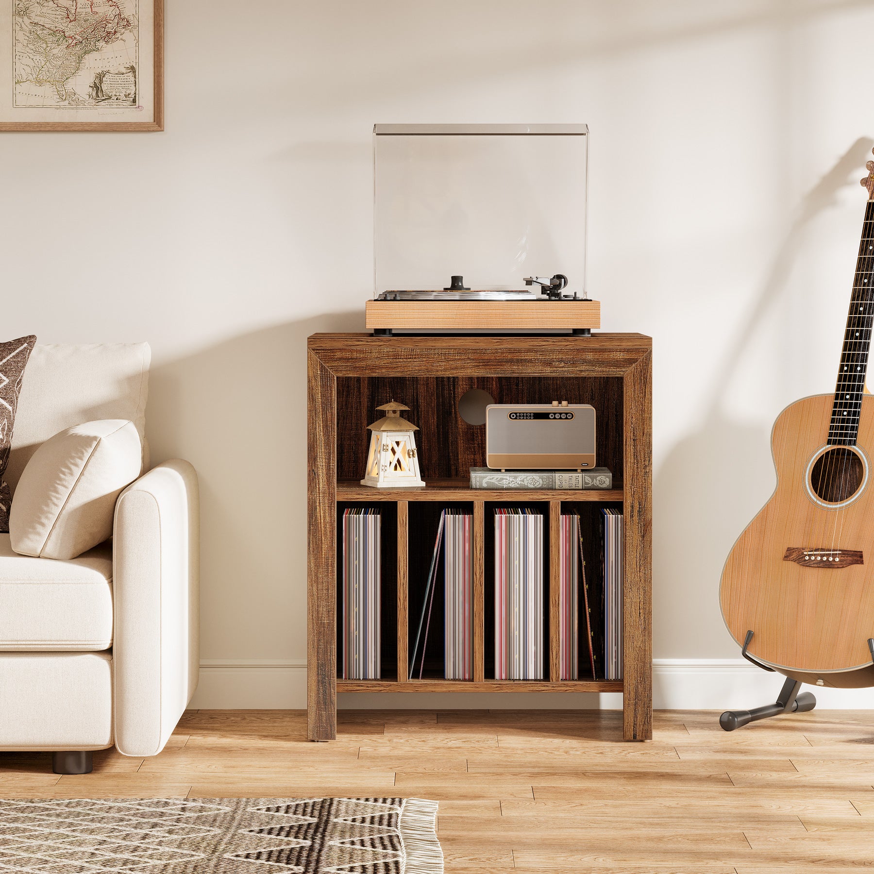 Tribesigns Industrial Record Player Cabinet with Wheels, Vinyl CD Media Storage Side Table