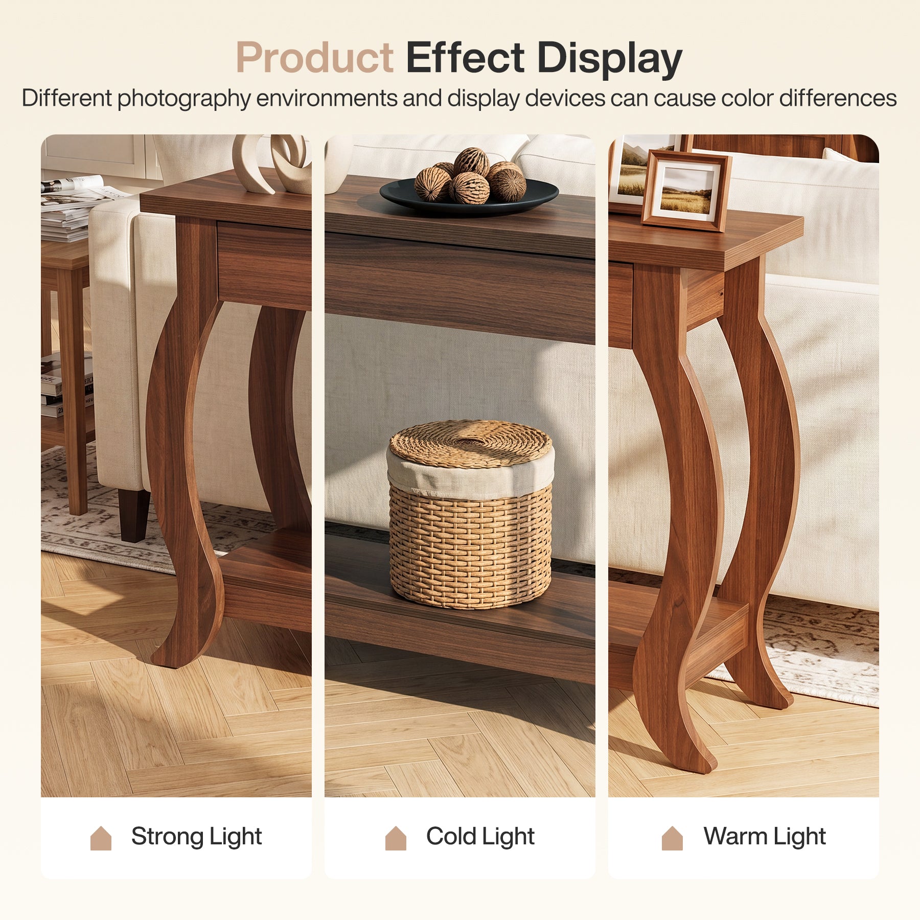 41.3-Inch Narrow Console Table with Drawer, Curved-Leg Hallway Table with Storage