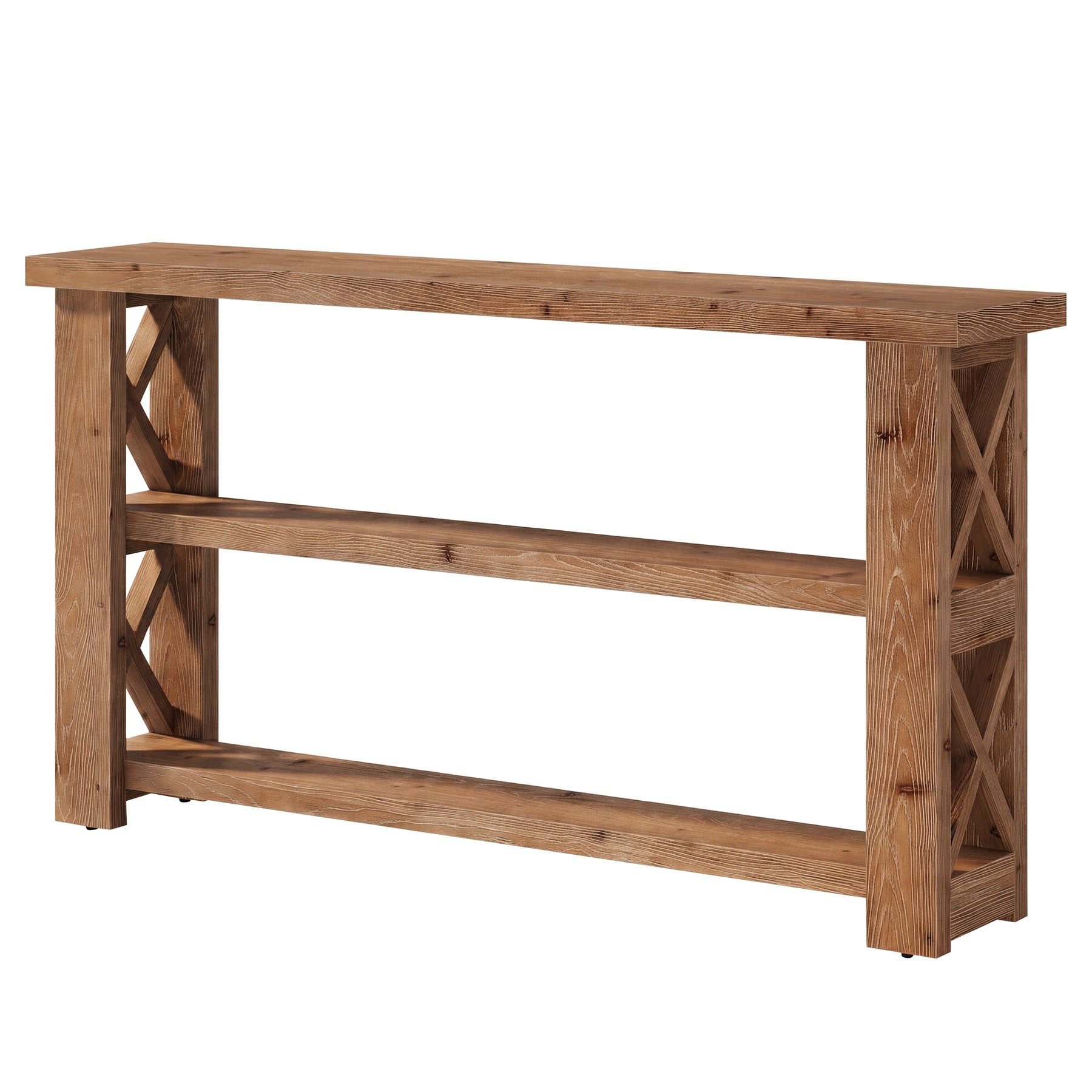 Tribesigns 63 Inch Solid Wood Console Table with X-Frame, 3-Tier Hallway Table for Living Room