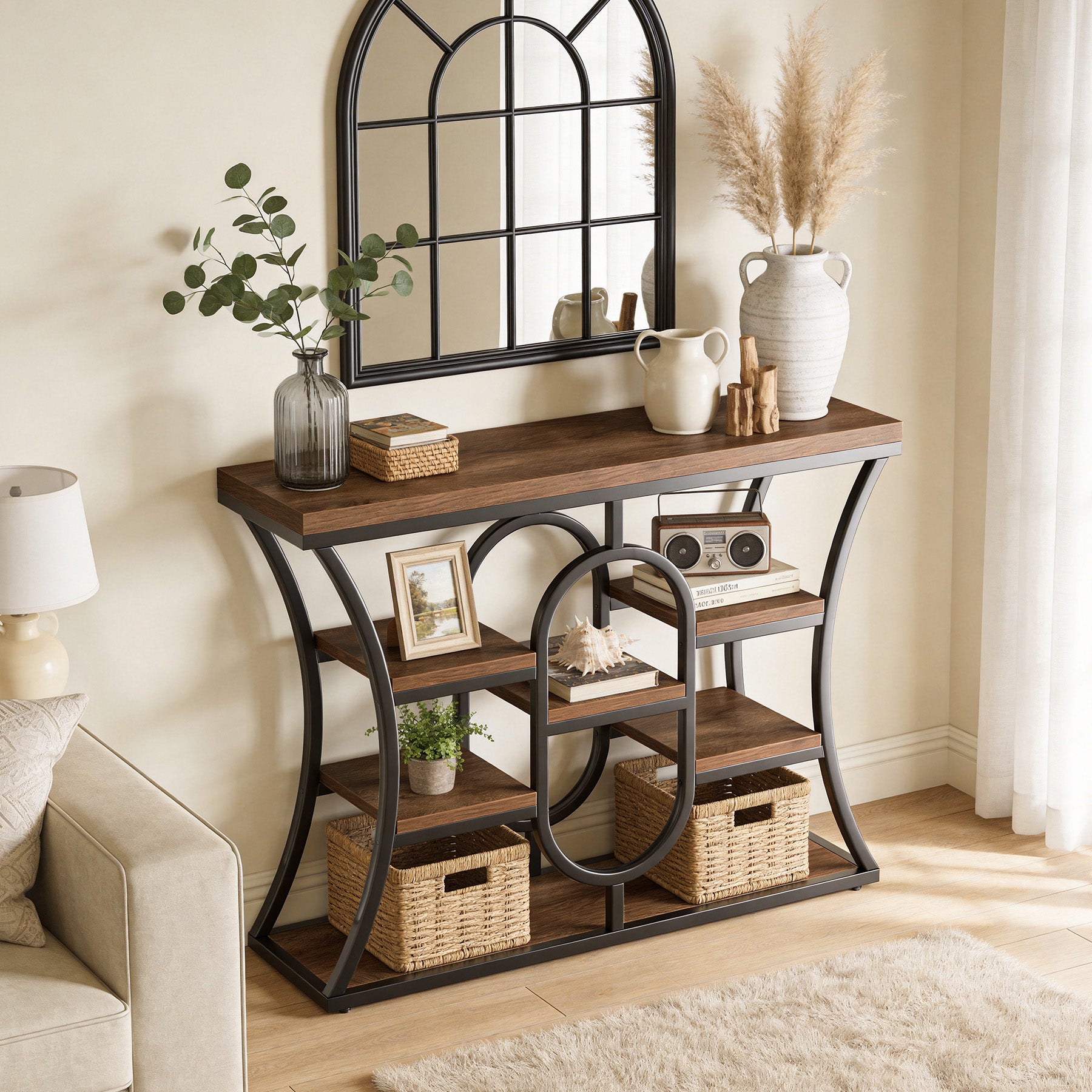 Tribesigns 41.3" Sofa Table, Industrial Console Table with Shelves