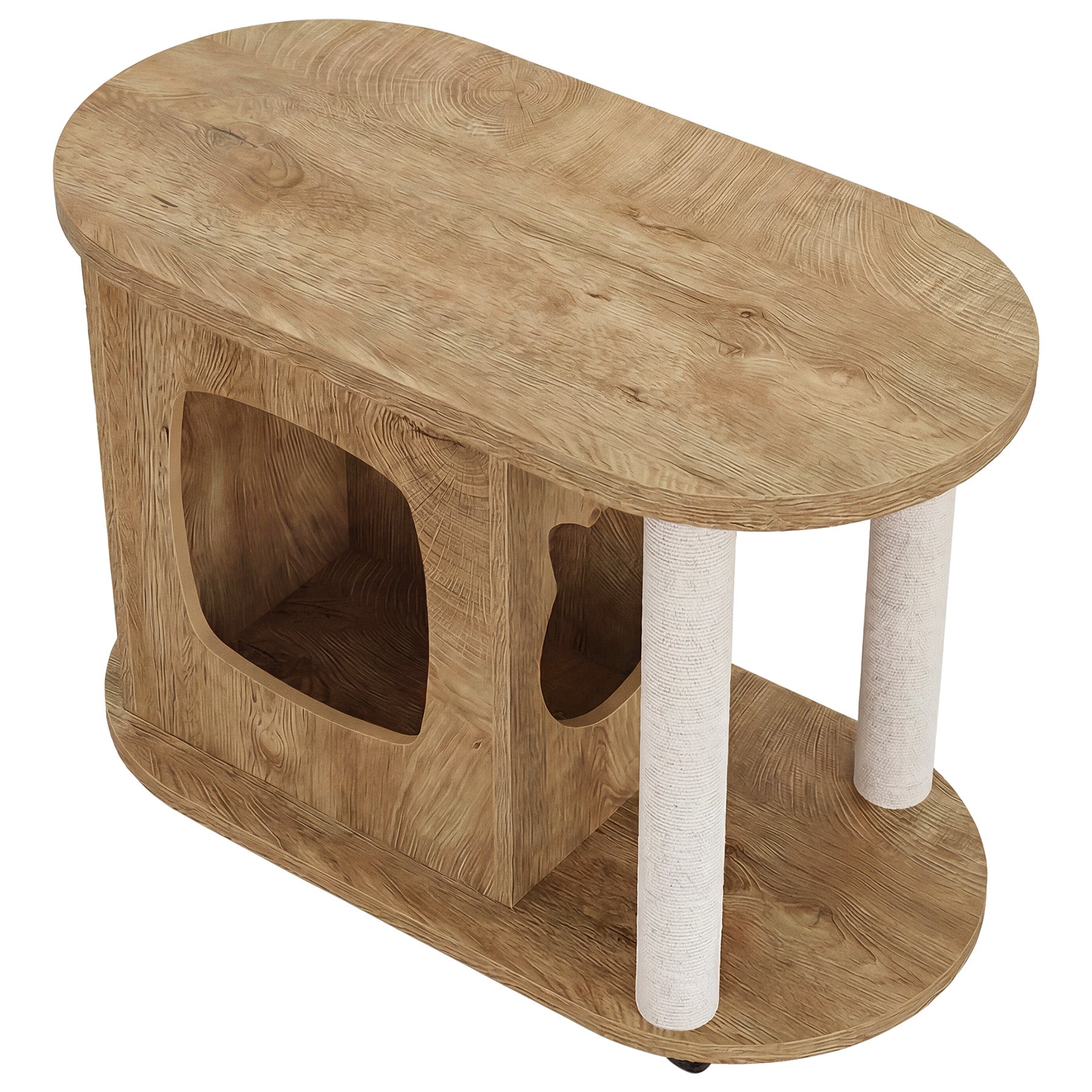 31.5-Inch End Table with Cat Scratching Posts, Wooden Cat Condo with Bed for Living Room