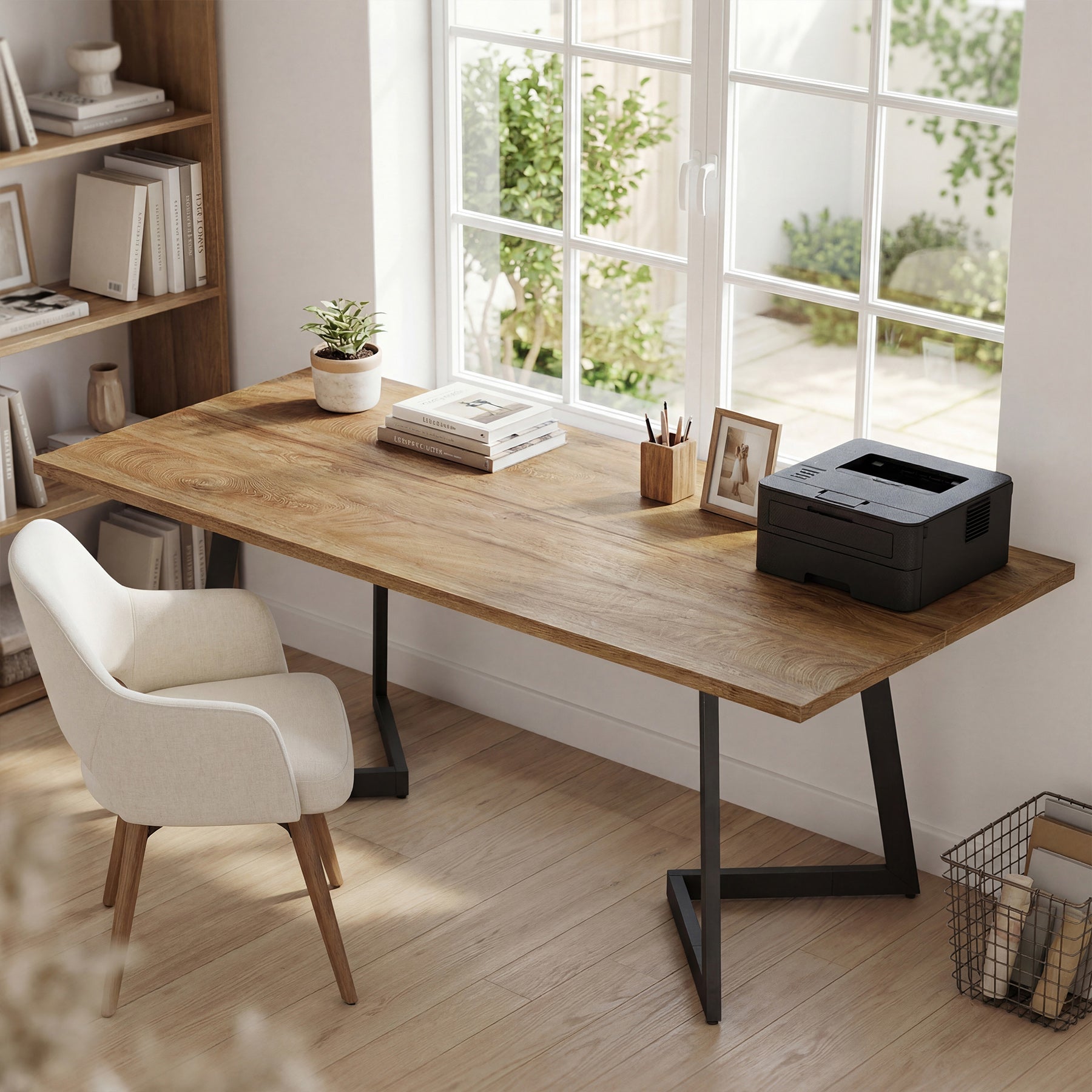 Tribesigns 62.2-Inch Industrial Executive Desk with V-Shaped Metal Legs, Large Computer Writing Desk for Home Office and Study Room