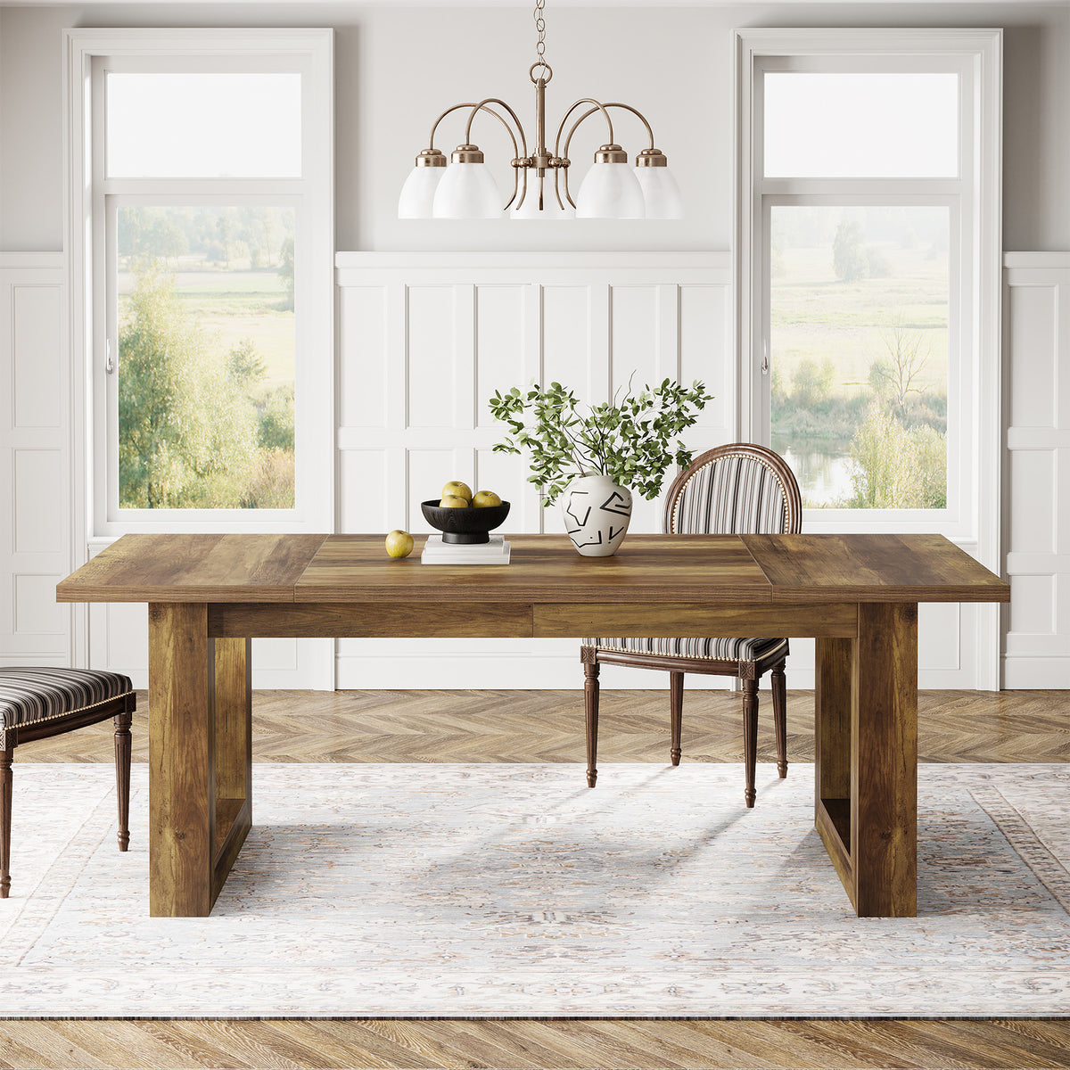 63 Inch Rectangular Dining Table for 4-6, Modern Kitchen Table with Square Base for Dining Room