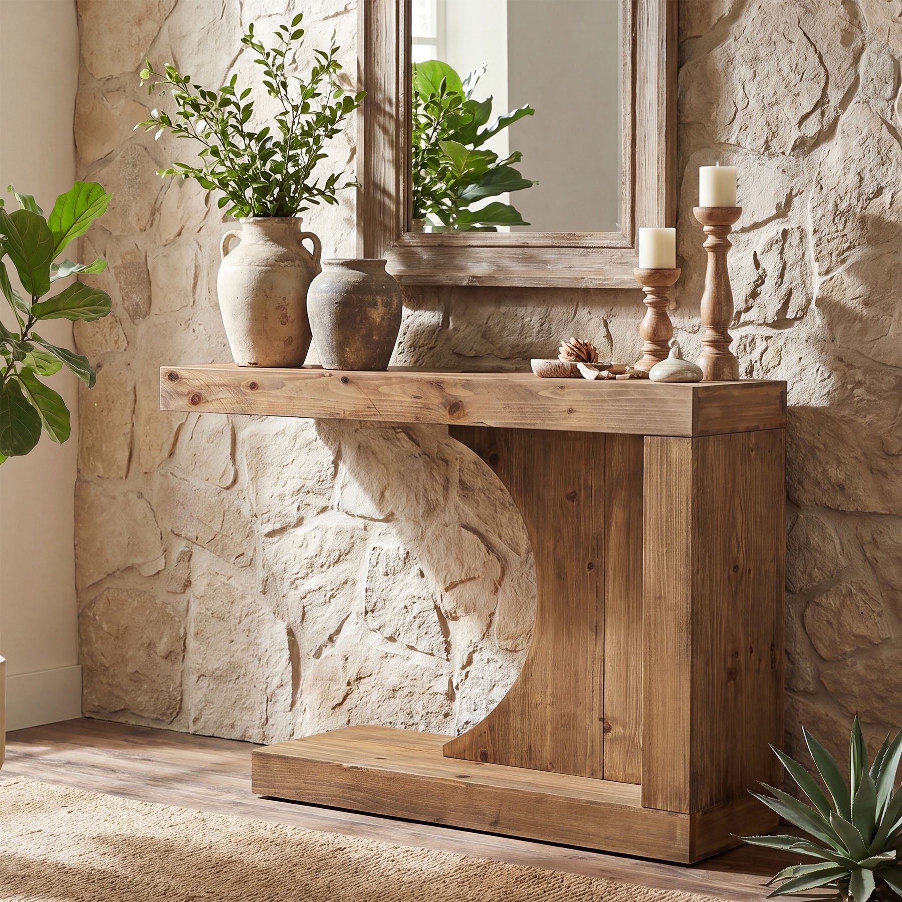 39.4-Inch C-Shaped Solid Wood Console Table, Narrow Modern Entryway Accent Table