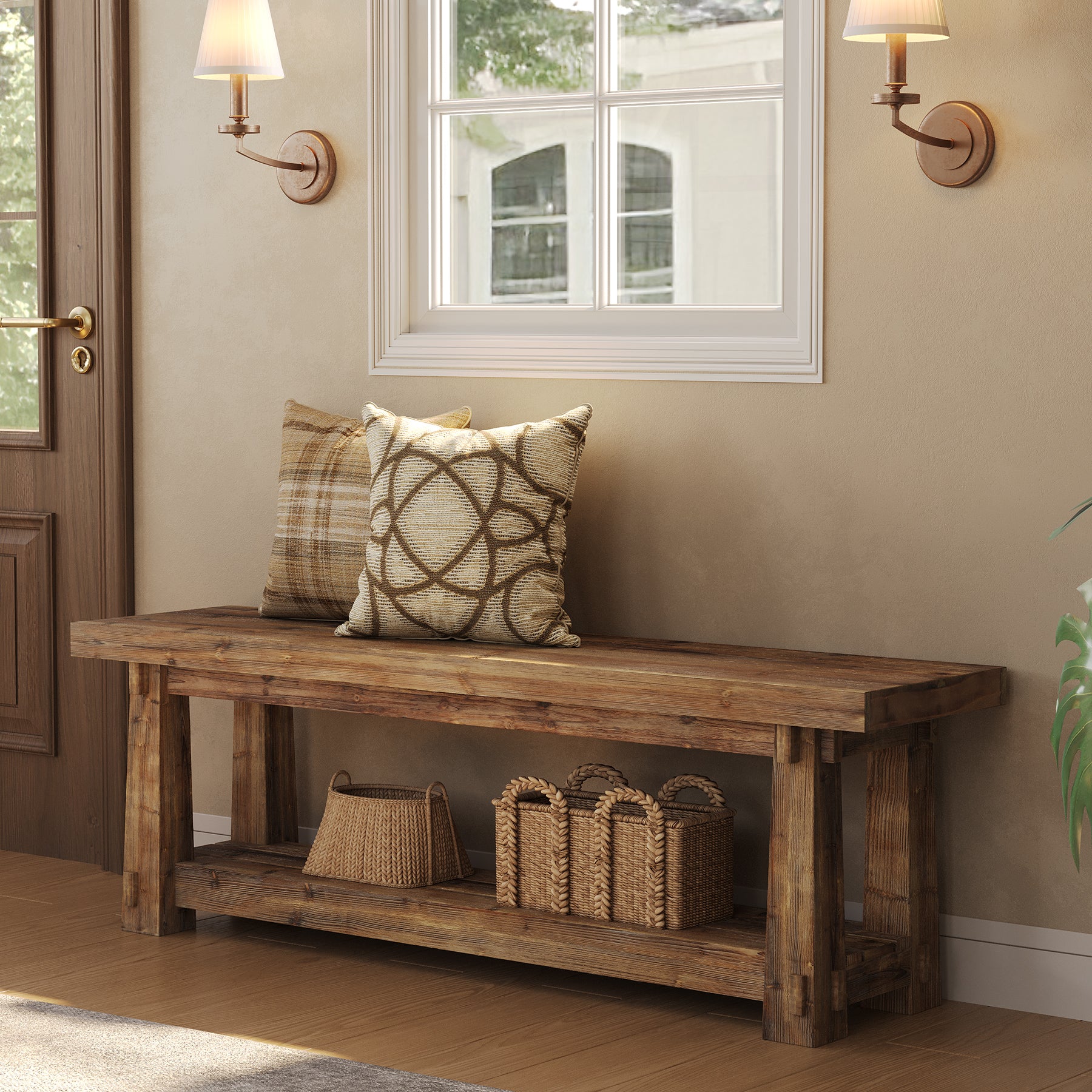 Tribesigns 55-Inch Shoe Storage Bench, Solid Wood Entryway Bench for Hallway