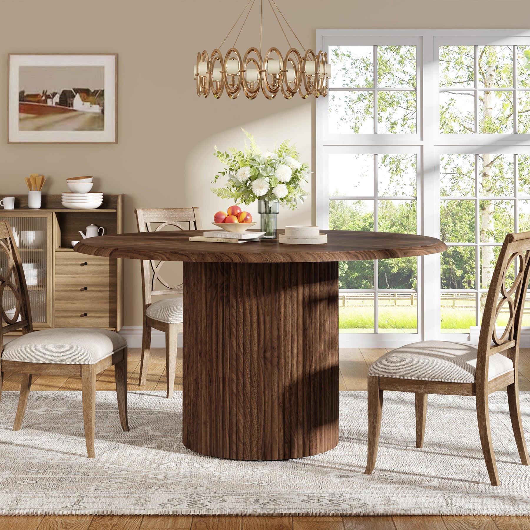 Modern Round Dining Table, 47-Inch 4-Seater with Metal Base
