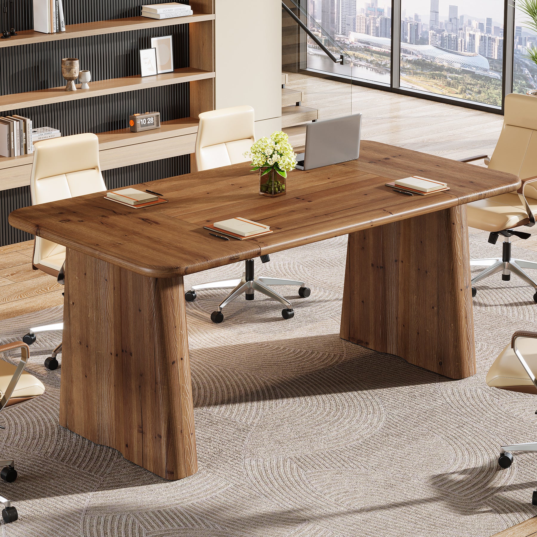 Tribesigns 63-Inch Solid Wood Executive Desk with Double Pedestal Base, Home Office Workstation
