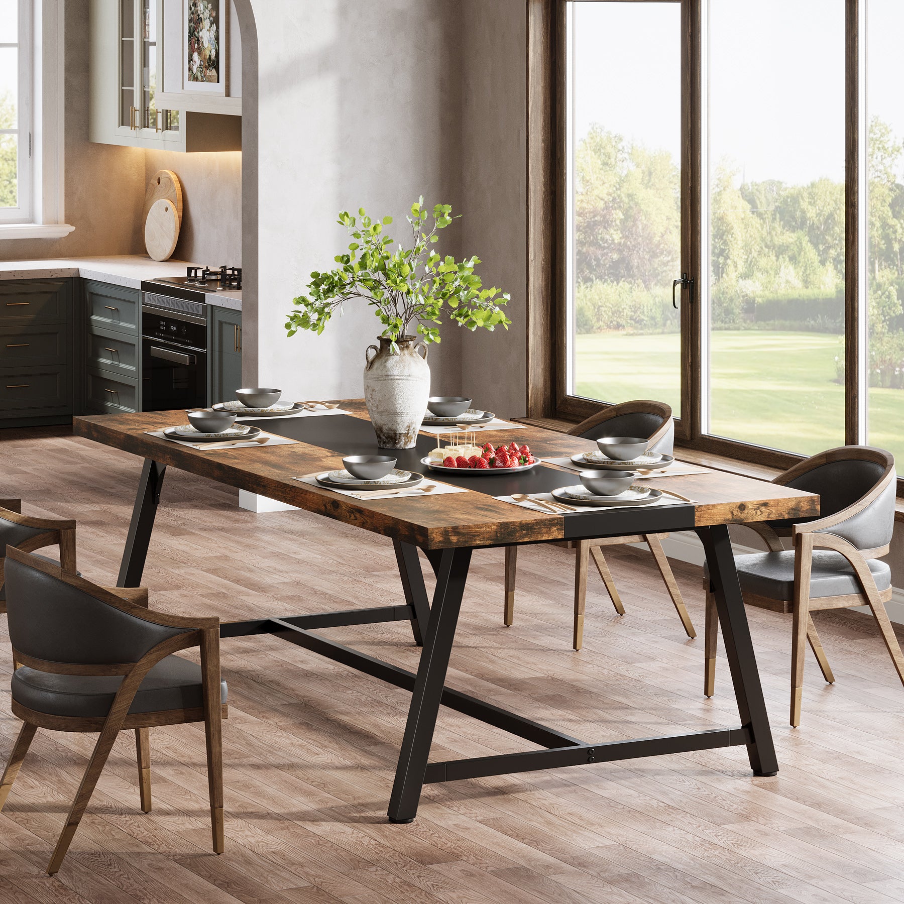 70.9-Inch Dining Table for 6-8 with Thick Top, Industrial Kitchen Table with Metal Frame