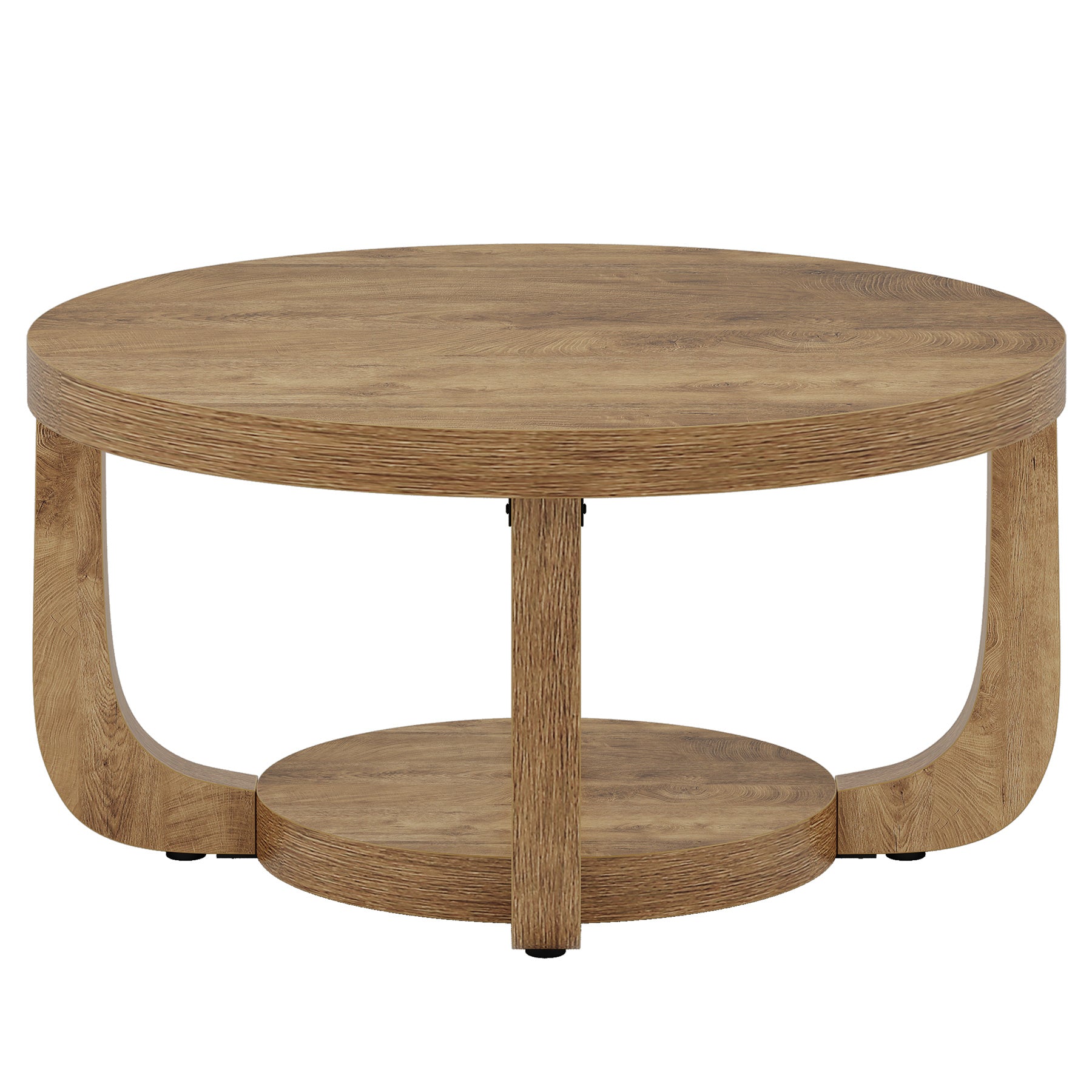 31.5" Round Coffee Table - 2-Tier Accent Center Table with Storage Shelf