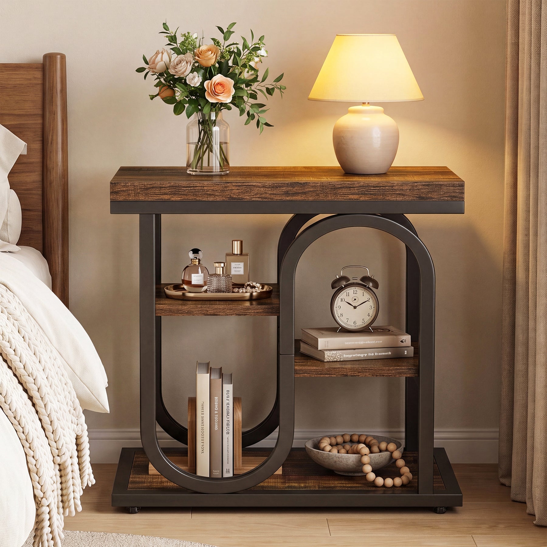 Tribesigns 23.62-Inch Narrow End Table with 4-Tier Storage, S-Shaped Side Table for Living Room