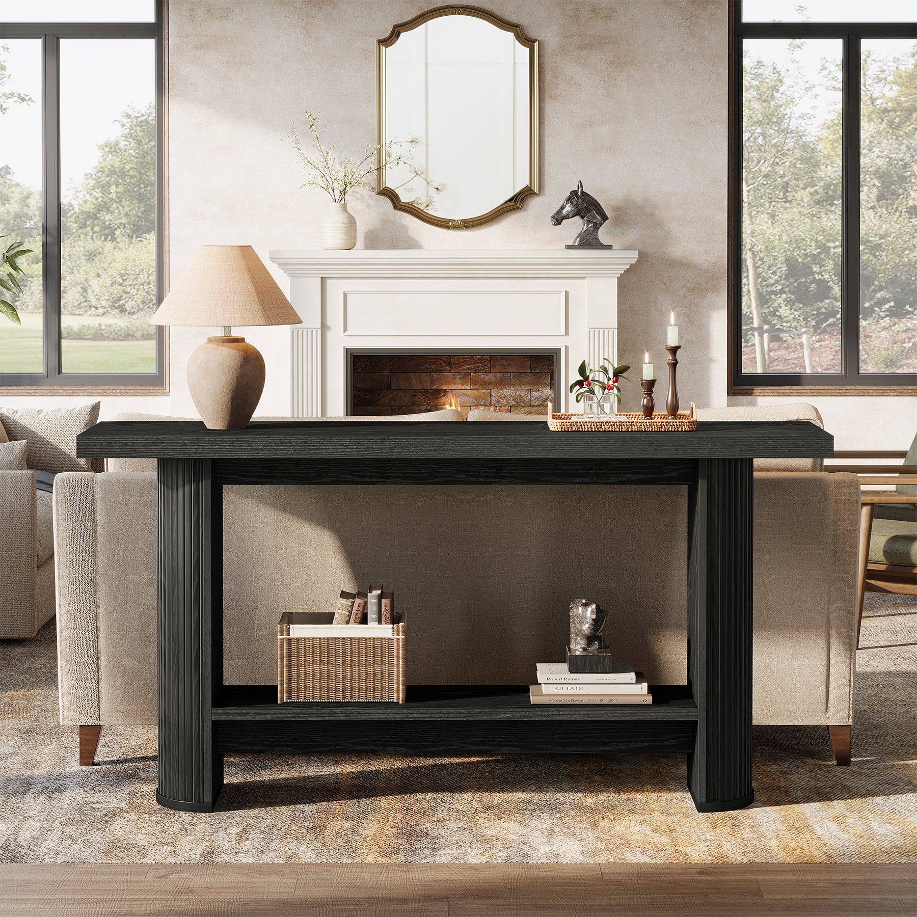 55-Inch Narrow Console Table with Storage Shelf, Rustic Entryway Sofa Table