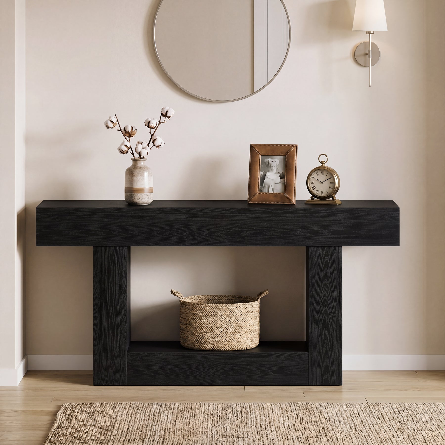 63" Distressed Wood Console Table, 2-Tier Sofa & Entry Table