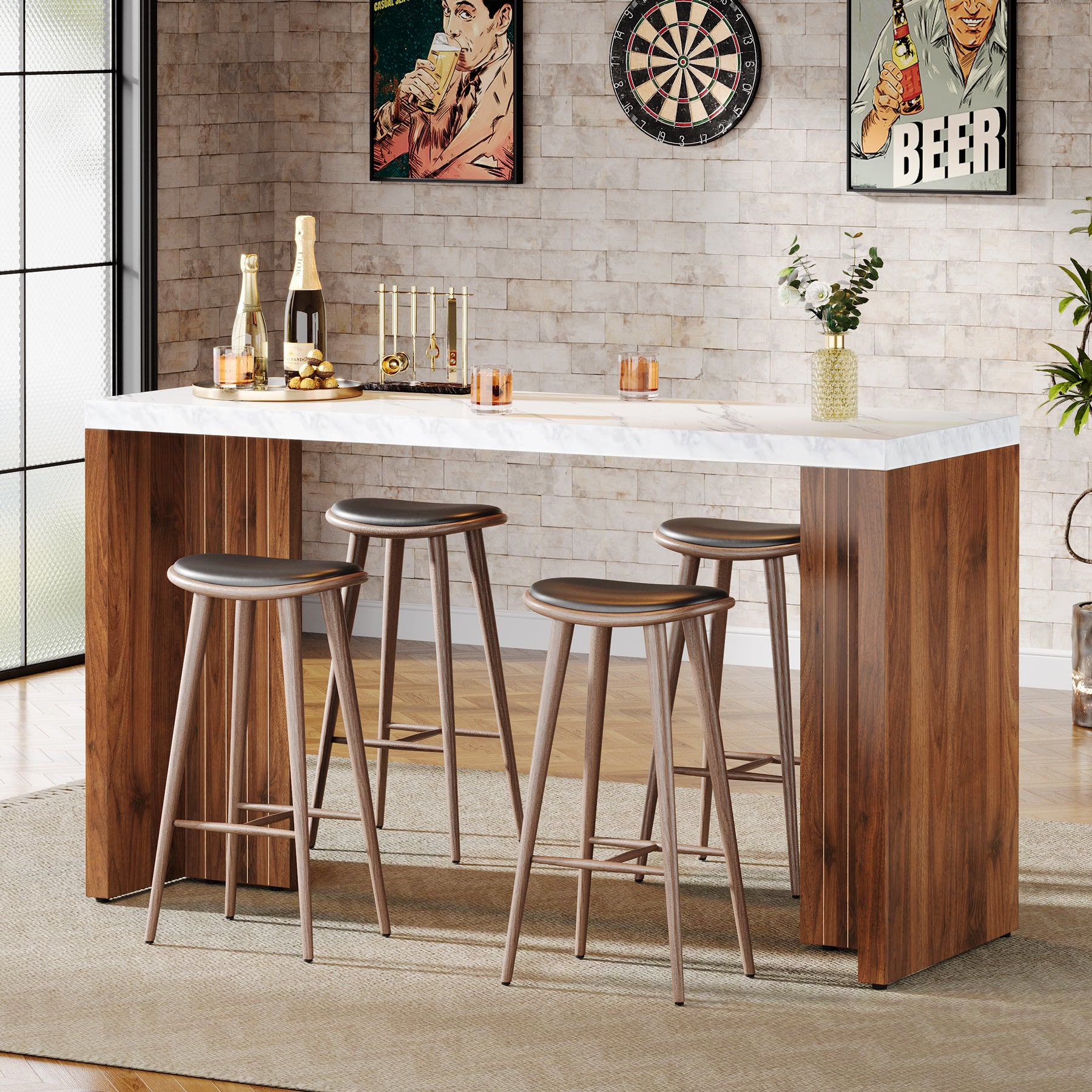 Tribesigns 55.12-Inch Bar Table with Faux Marble Top, Counter Height Pub Table for Kitchen