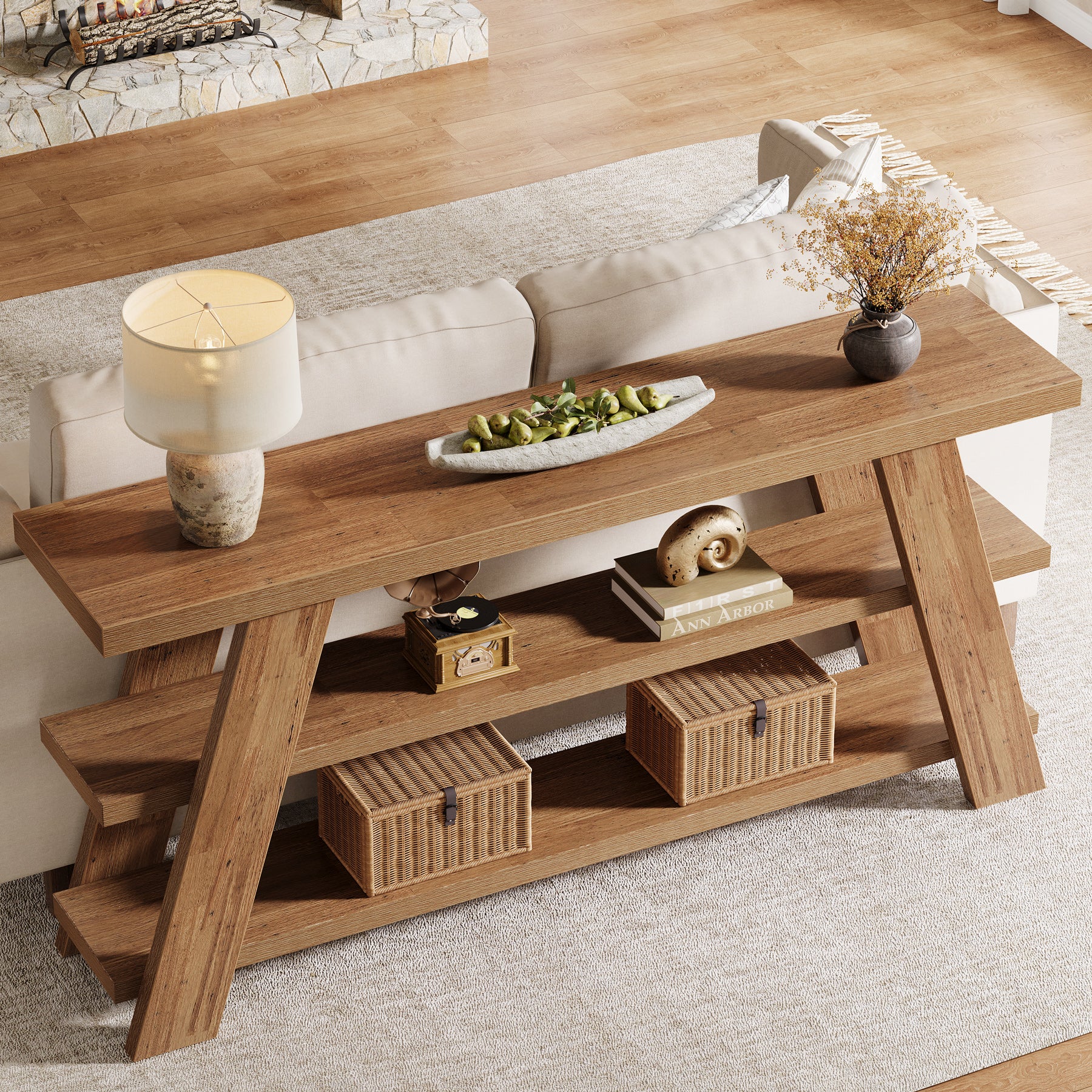 70.9" Farmhouse Console Table, 3-Tier Narrow Sofa Table with Storage