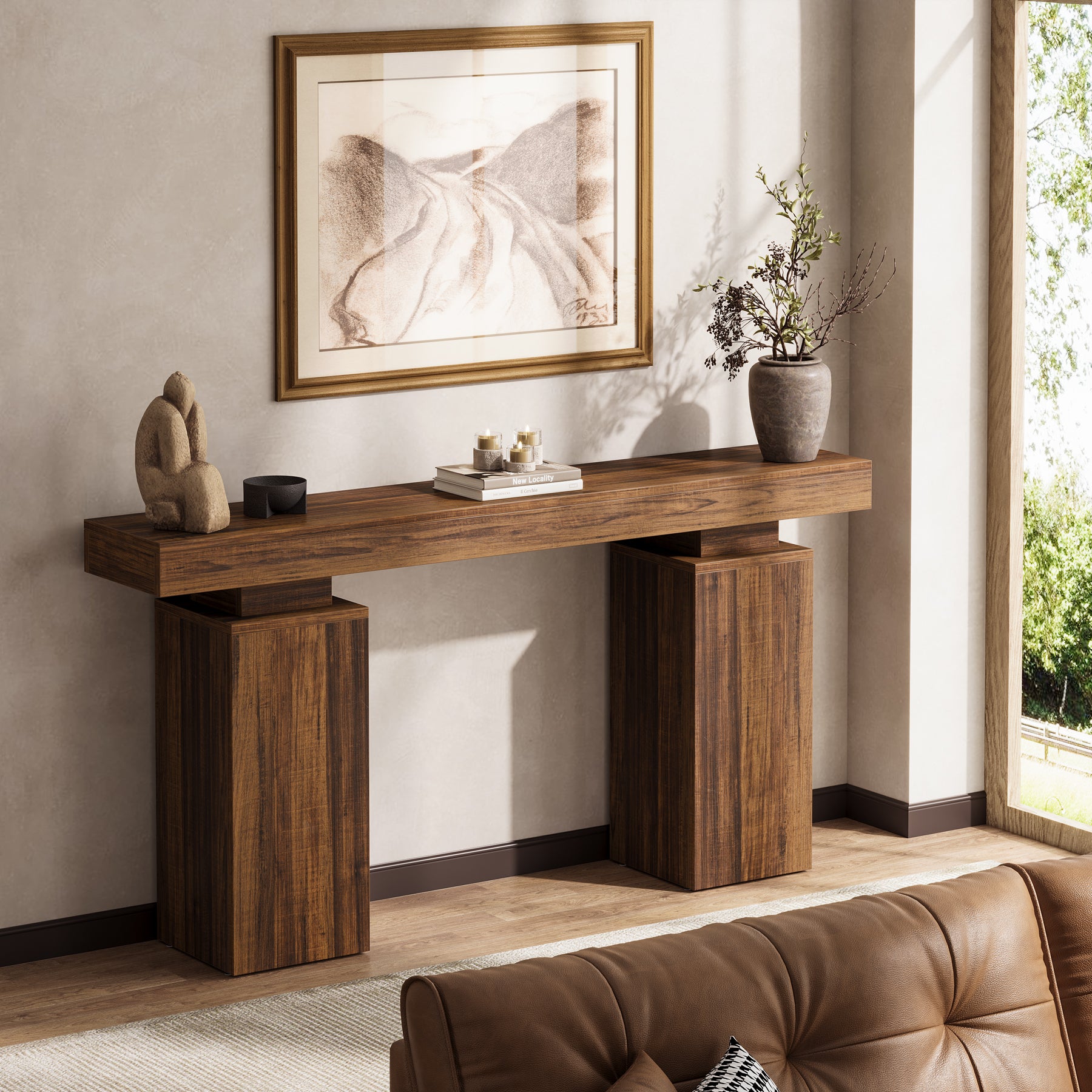 63 Inch Long Console Table for Entryway, Farmhouse Wooden Sofa Table for Living Room and Hallway