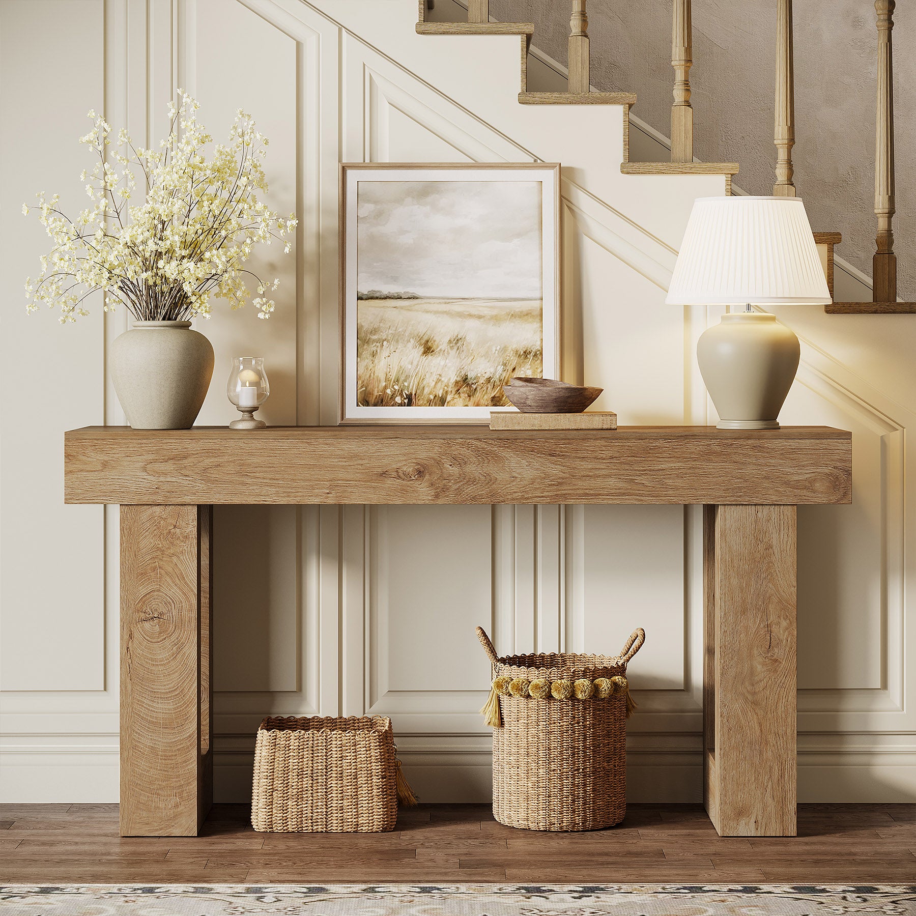 63" Farmhouse Console Table, Rectangular Wooden Accent Table for Entryway and Living Room