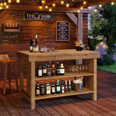Tribesigns 55-Inch Solid Wood Bar Table with 3-Tier Open Storage Shelves, Farmhouse Counter Height Pub Table 3