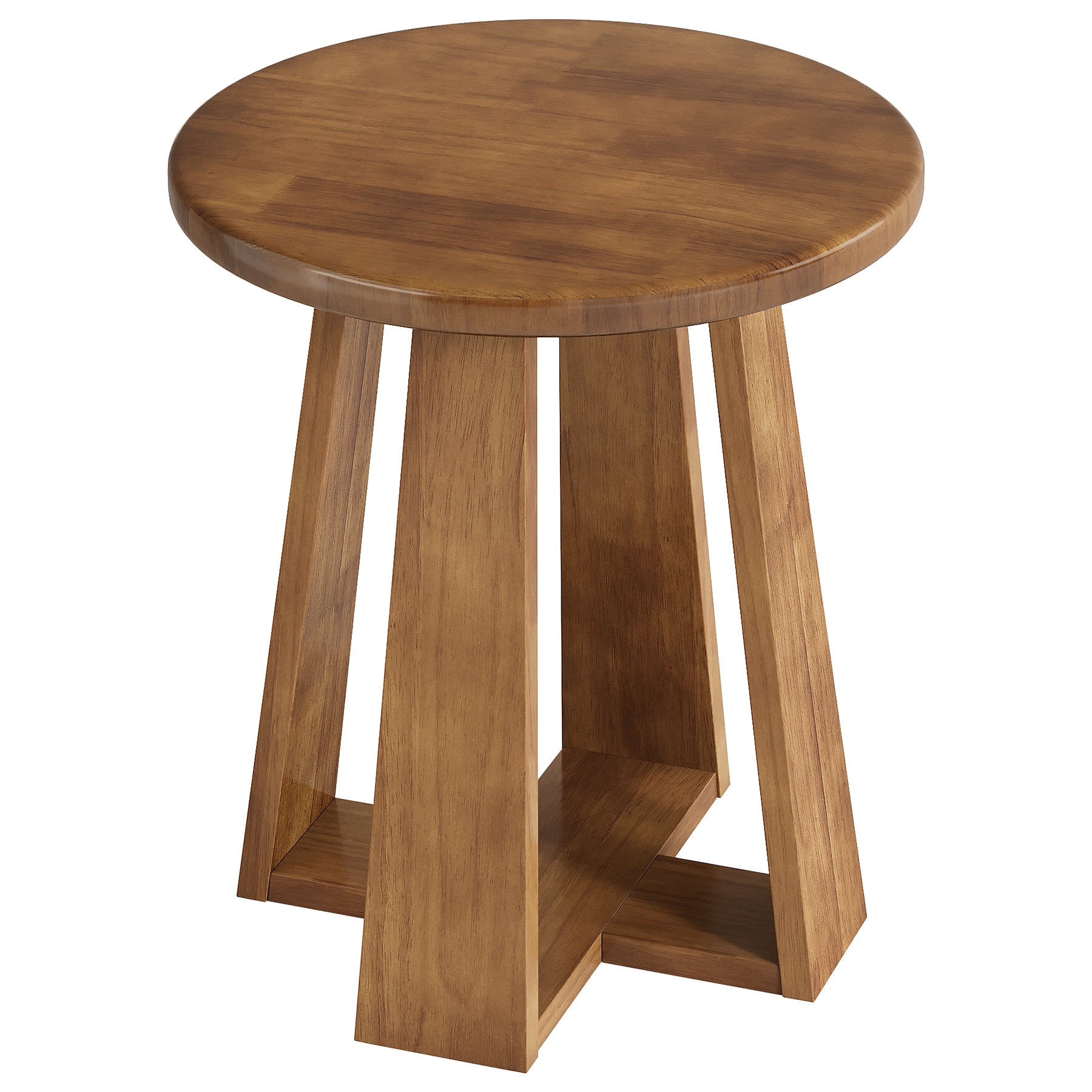 19.69 Inch Solid Wood Round End Table with Geometric Legs, Side Table for Living Room