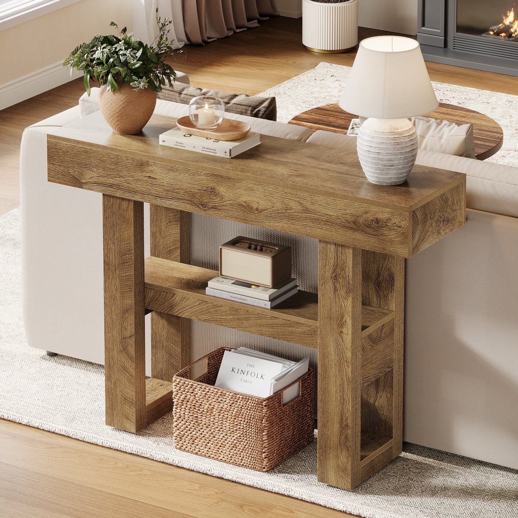 41.34" Console Table with 2 Tier Storage, Rustic Narrow Entryway Sofa Table for Hallway