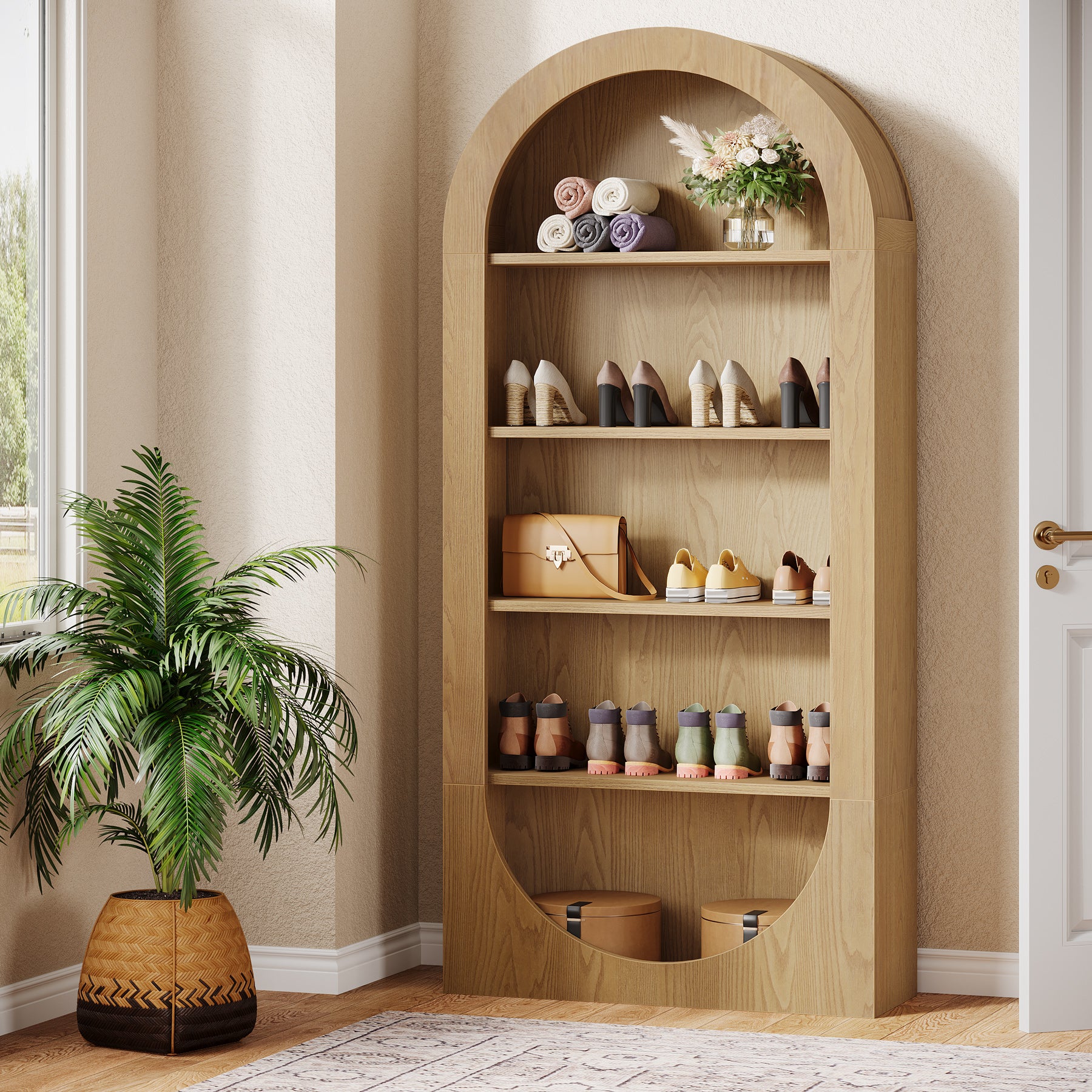 71 Inch Tall Arched Shoe Rack with 5 Tier Storage, Freestanding Shoe Organizer