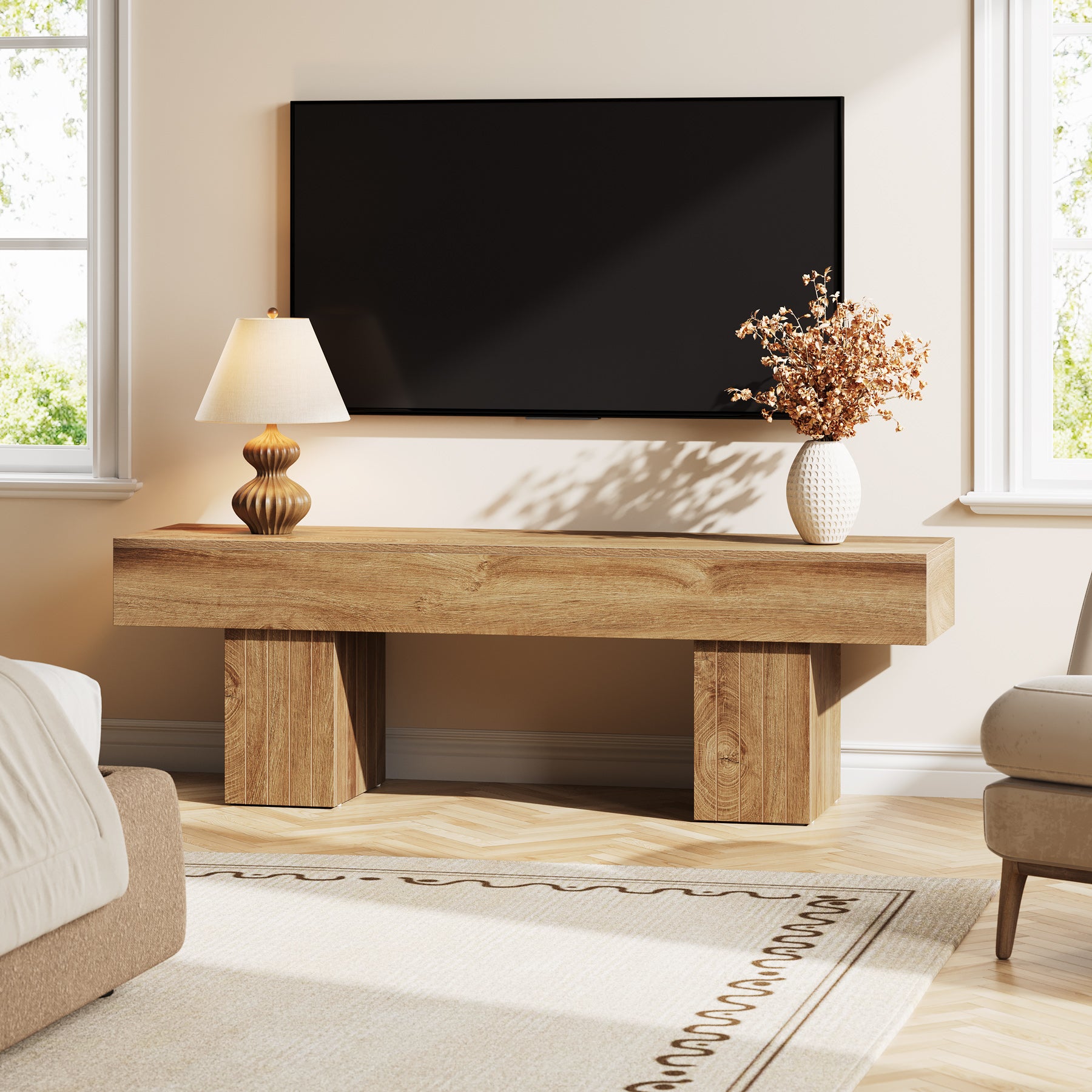 Tribesigns 55.1-Inch TV Stand for 55-Inch TVs with 300 lb Capacity, Farmhouse Media Console for Living Room