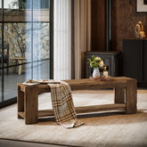 Tribesigns 55.12 Inch Solid Wood Entryway Bench with Storage Shelf, Rustic Shoe Bench for Hallway 3