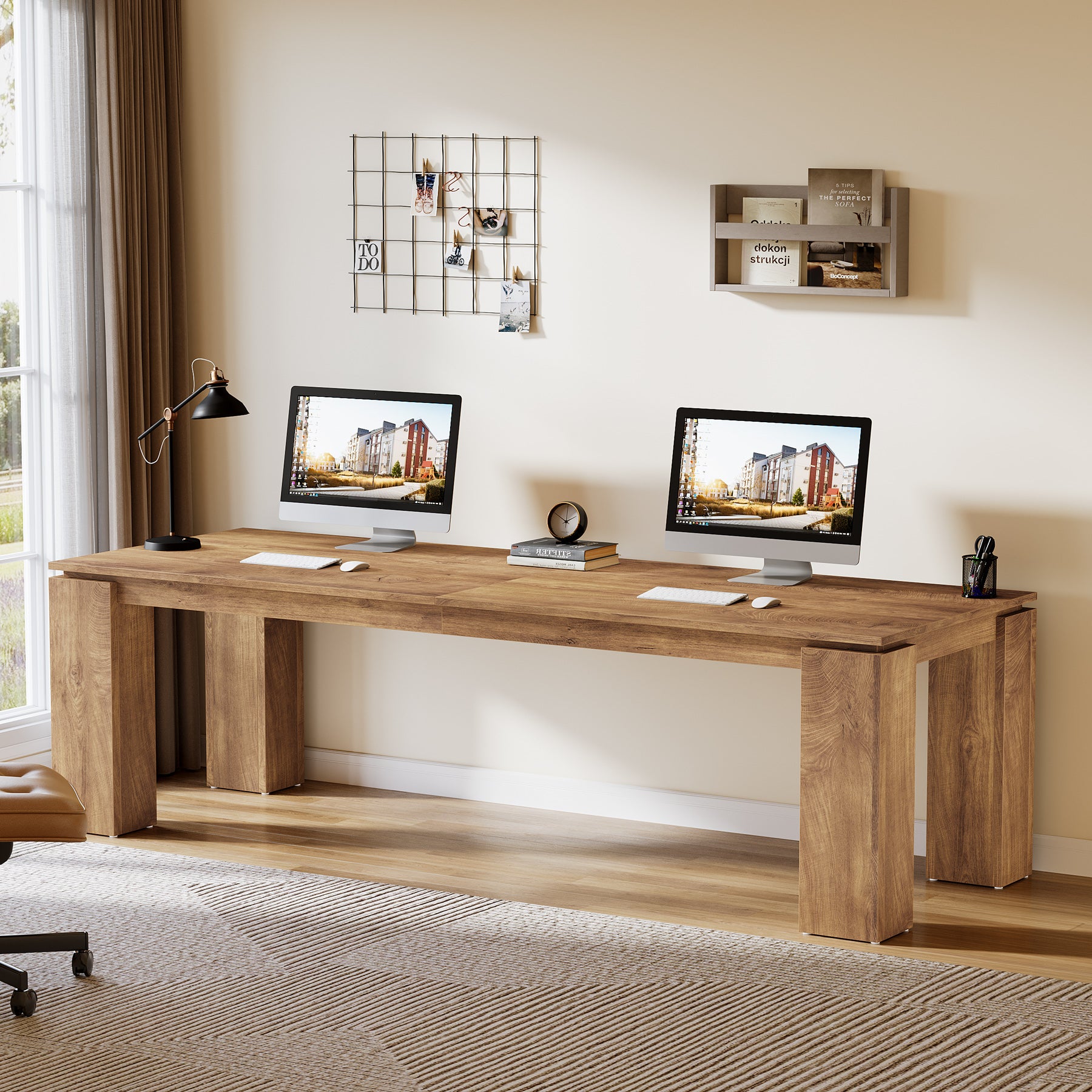 Tribesigns 86.61-Inch Two-Person Computer Desk, Extra Long Wood Workstation Table for Home Office Study Room