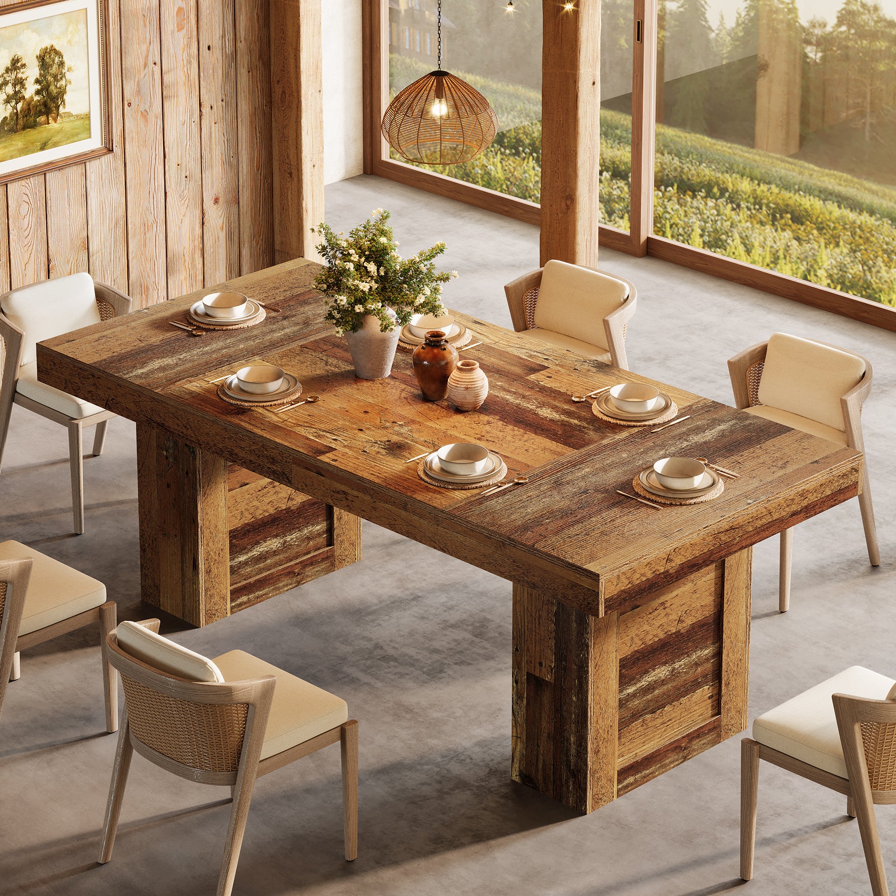 Tribesigns 63 Inch Farmhouse Dining Table for 6, Rectangular Wooden Kitchen Table with Heavy Duty Legs for Dining Room