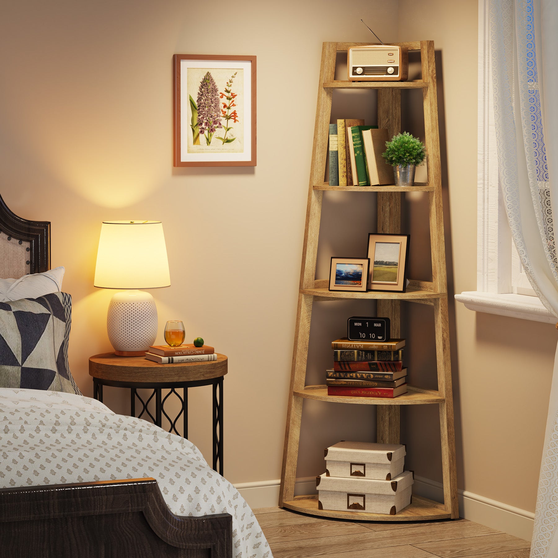 Tribesigns 70-Inch Tall Corner Shelf 5-Tier Bookcase, Industrial Corner Ladder Shelf for Small Spaces